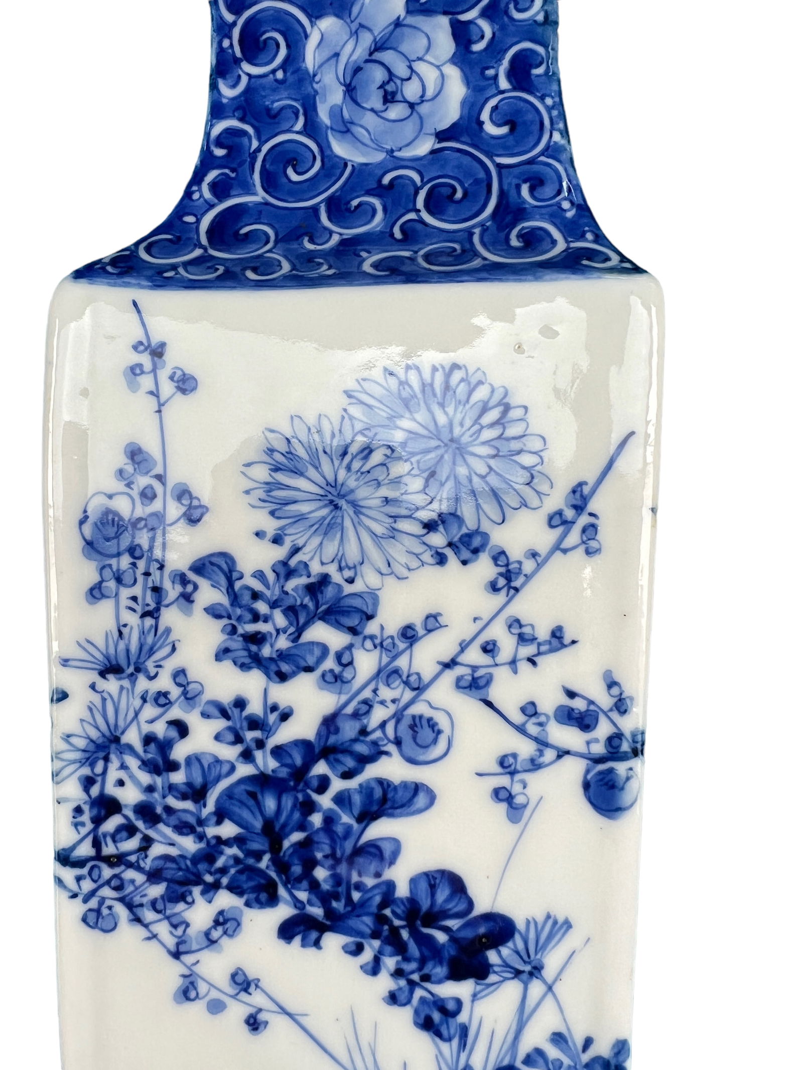 BLUE AND WHITE SQUARE BALUSTER VASE - 4