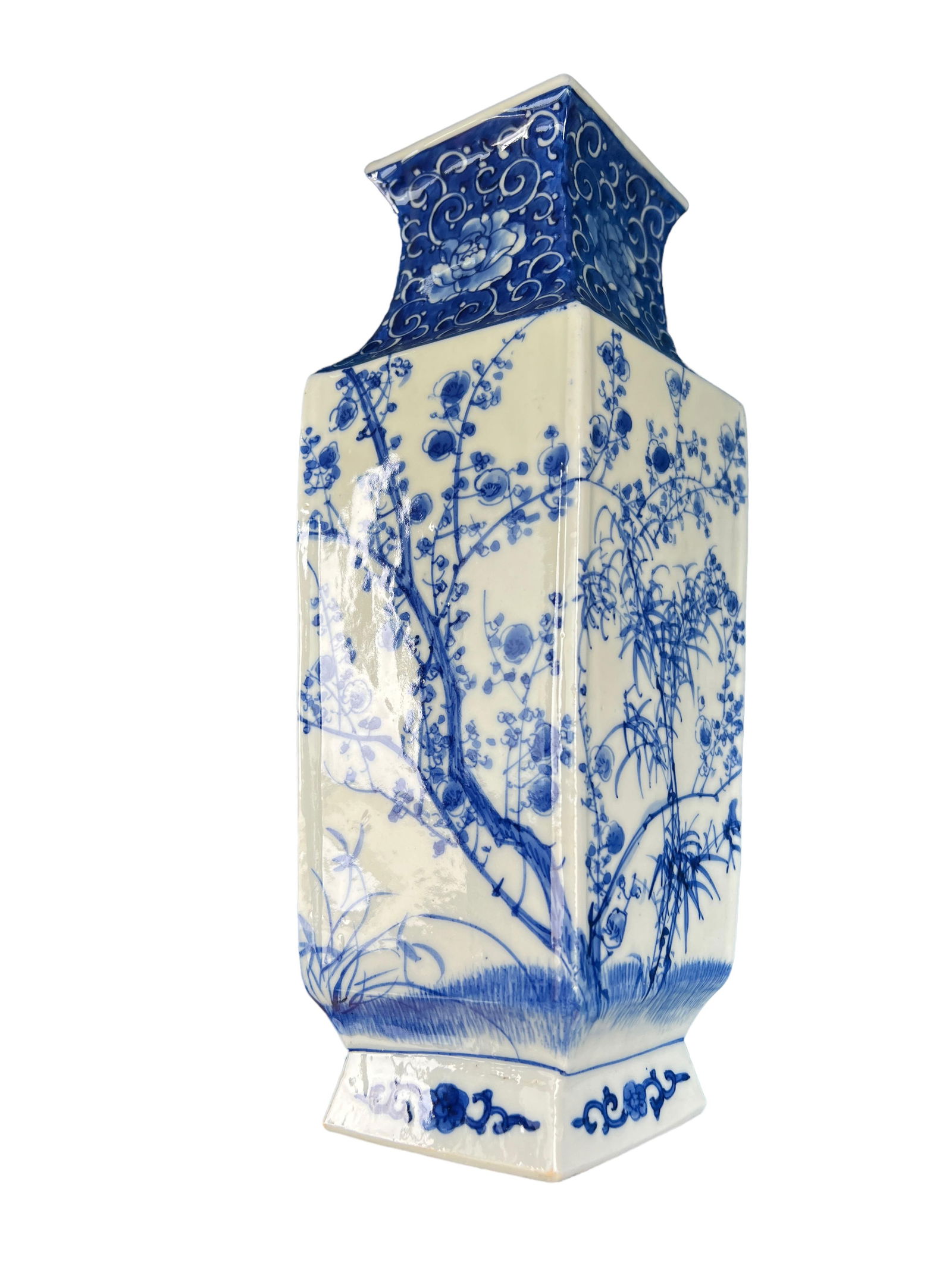 BLUE AND WHITE SQUARE BALUSTER VASE - 9