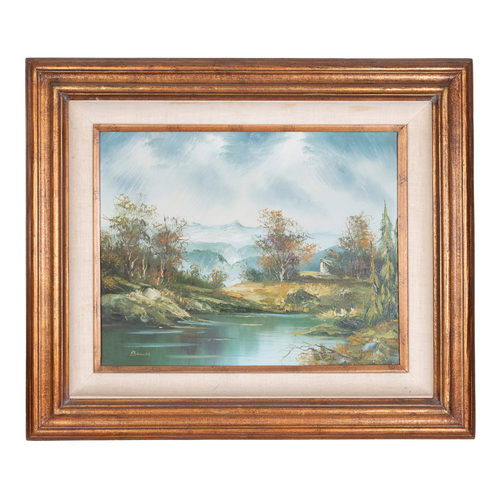 Framed Landscape Oil Painting on Canvas Signed "Ba (1 of 8)