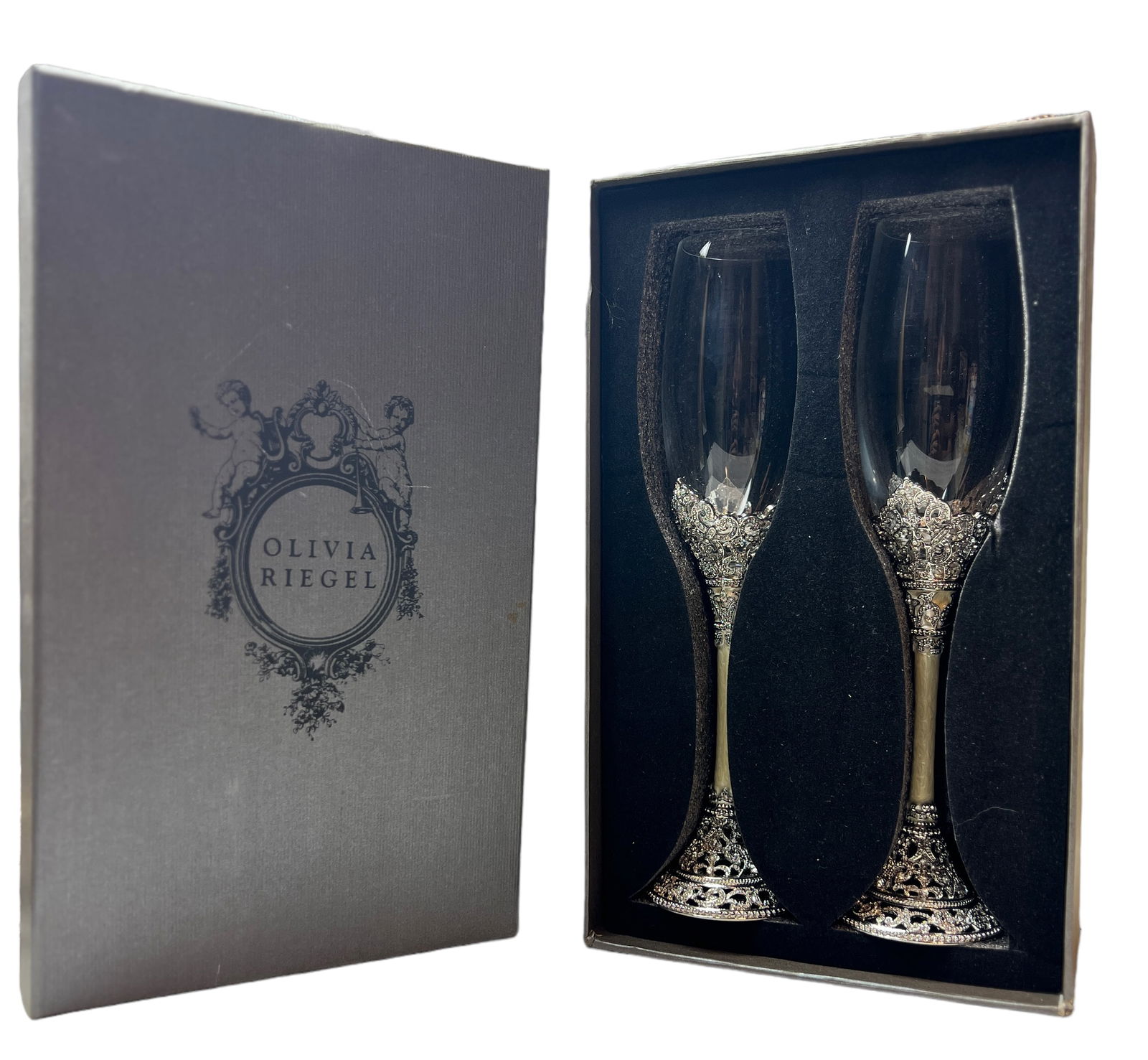 Olivia Riegel Giftware Celebration Flute Pair: Olivia Riegel Giftware Celebration Flute PairH : 10 1/4 in ( 26.4 cm ) W : 2 1/2 in ( 6.35 cm )