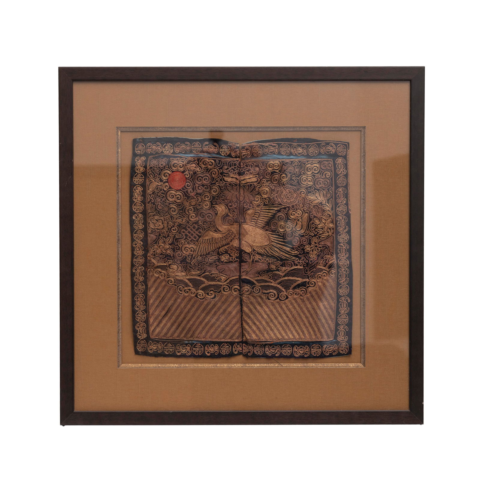 Chinese Gold-Thread Silk Embroidery Panel, Phoenix: Chinese Gold-Thread Silk Embroidery Panel, PhoenixH: 14 1/4 inches W: 19 1/2 inches