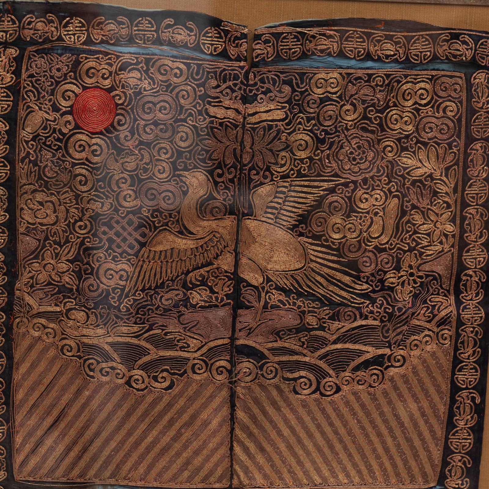 Chinese Gold-Thread Silk Embroidery Panel, Phoenix - 2