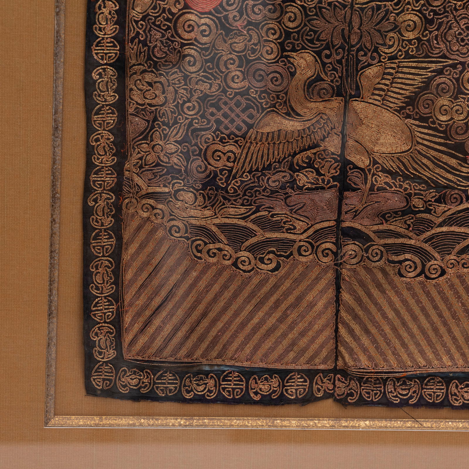 Chinese Gold-Thread Silk Embroidery Panel, Phoenix - 3