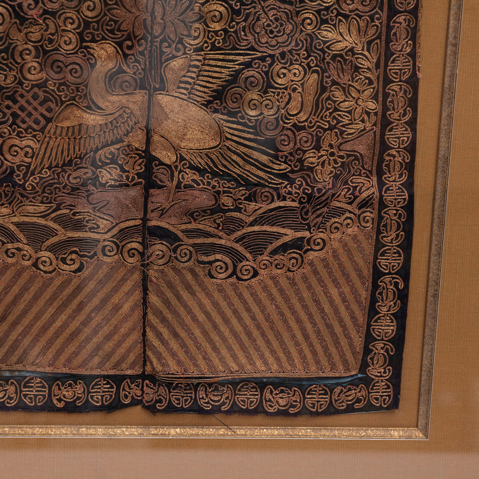 Chinese Gold-Thread Silk Embroidery Panel, Phoenix - 4