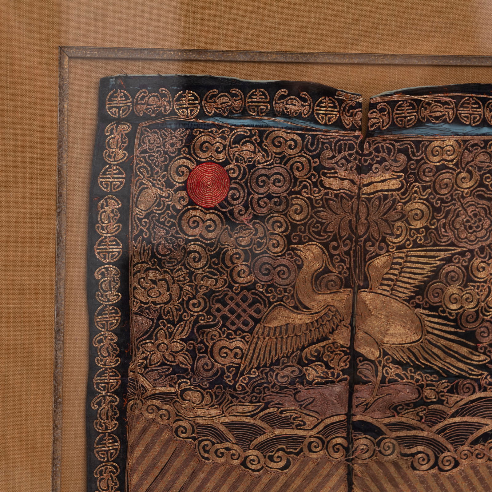 Chinese Gold-Thread Silk Embroidery Panel, Phoenix - 5