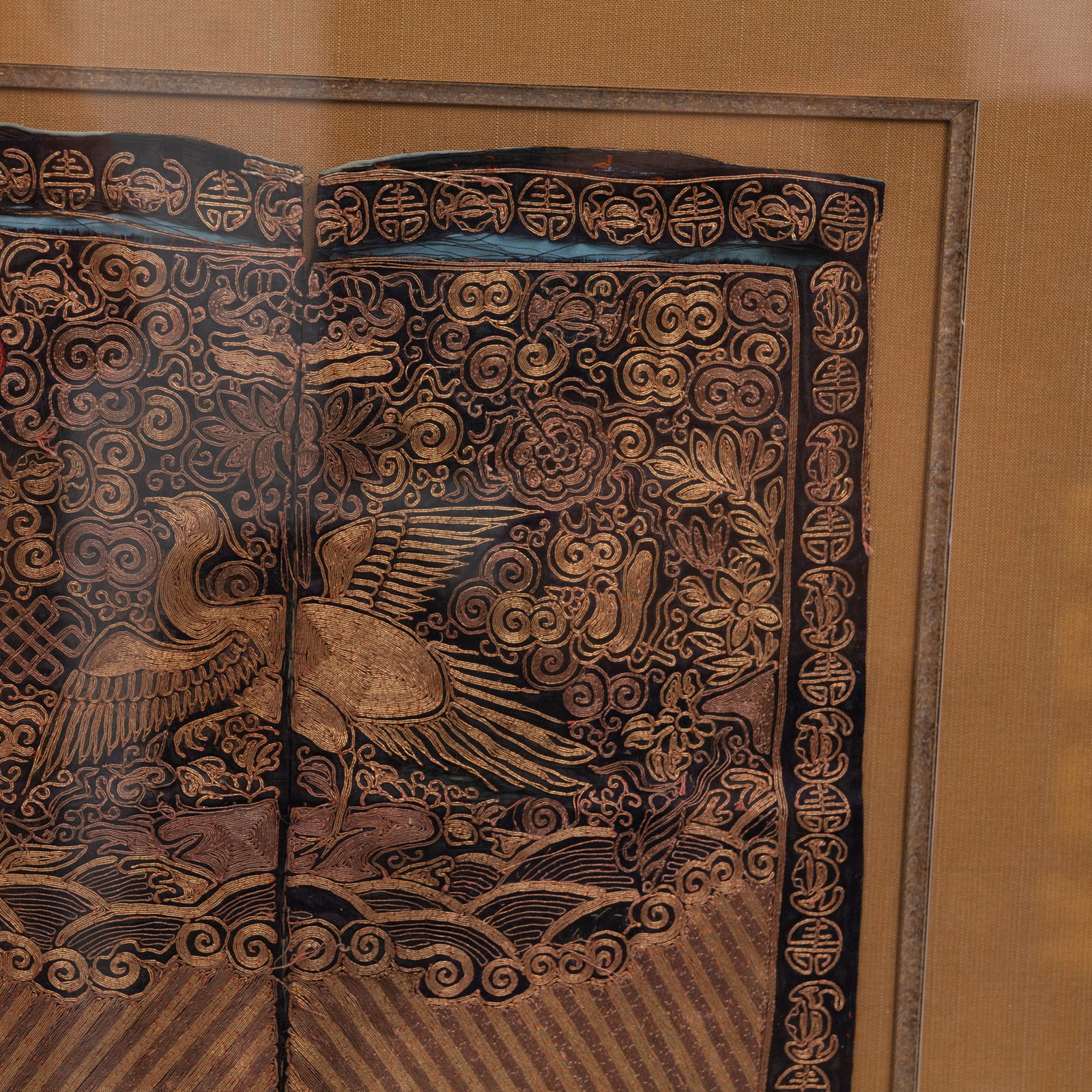 Chinese Gold-Thread Silk Embroidery Panel, Phoenix - 6