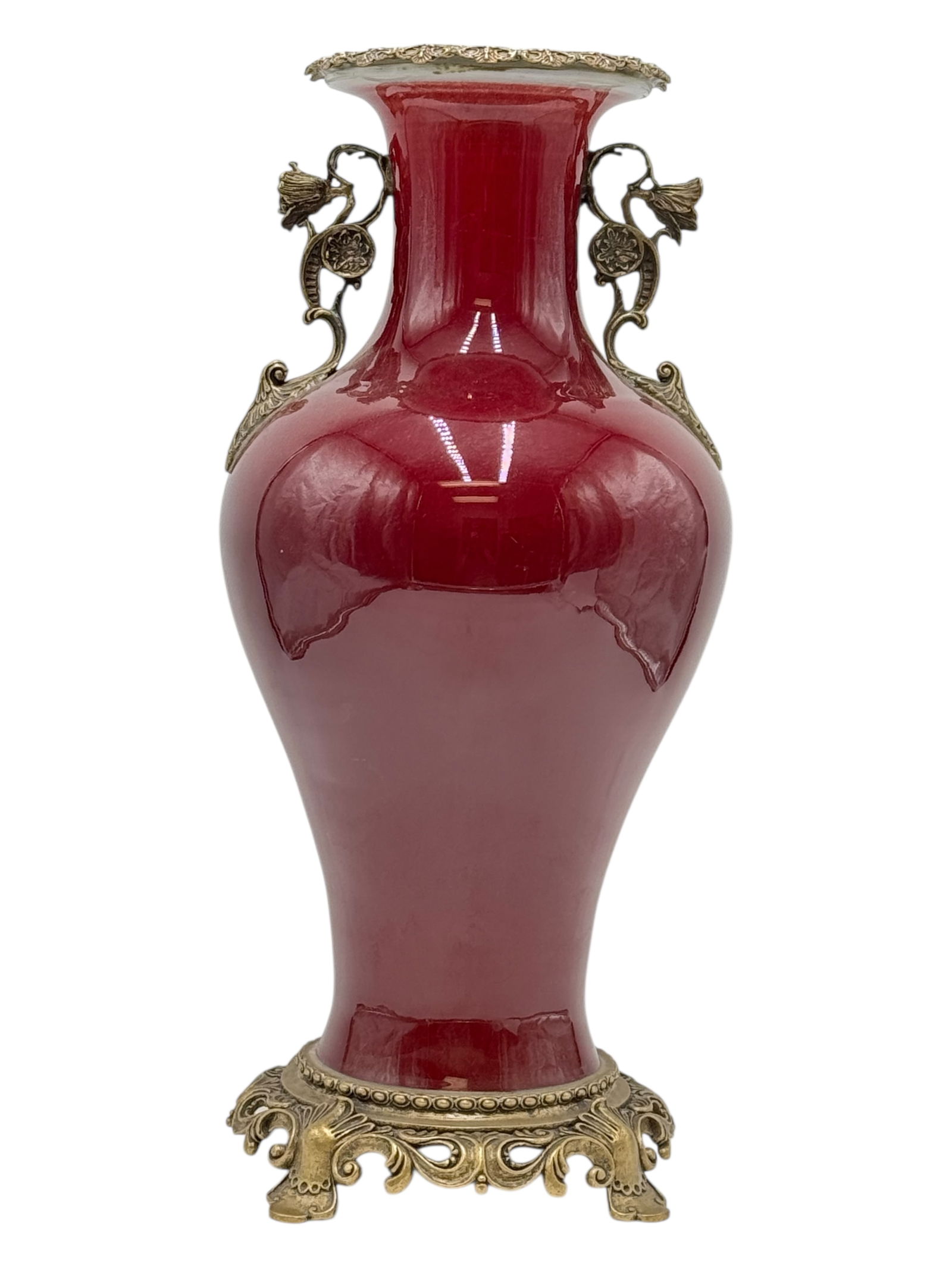 Chinese Red Glazed Porcelain Vase with Gilt Bronze (1 of 8)