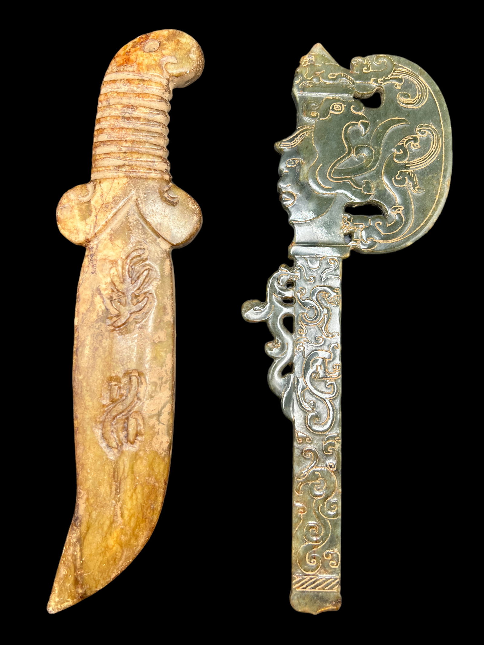 Two Jade Nephrite Stone Swords - 10