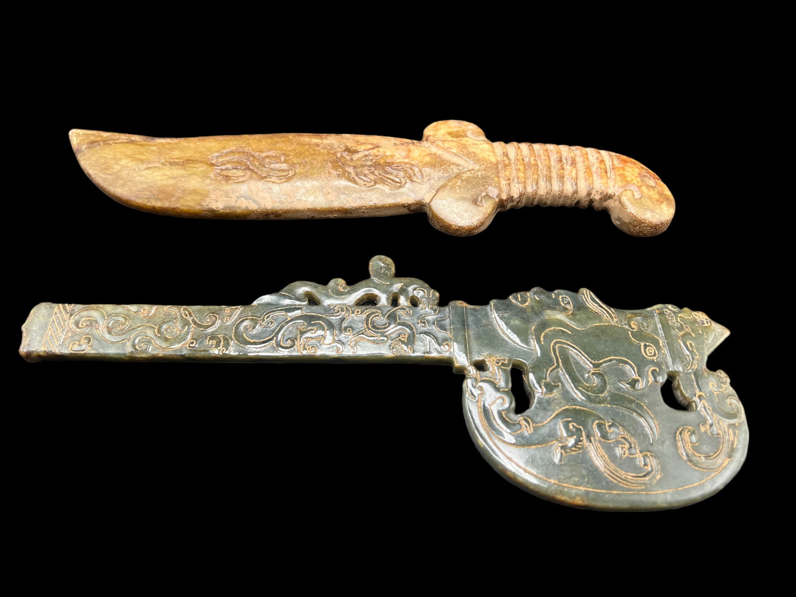 Two Jade Nephrite Stone Swords - 2