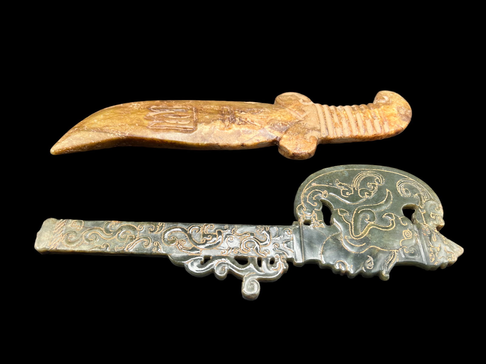 Two Jade Nephrite Stone Swords - 3