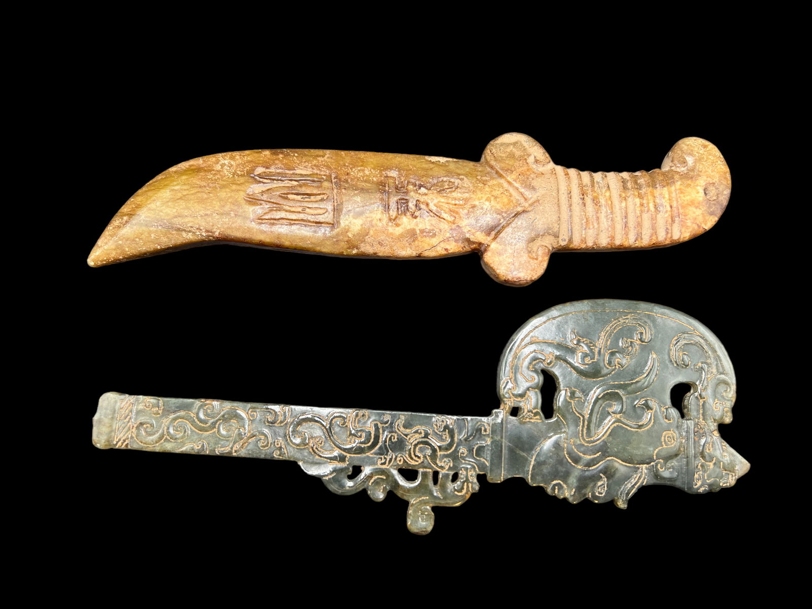Two Jade Nephrite Stone Swords - 4