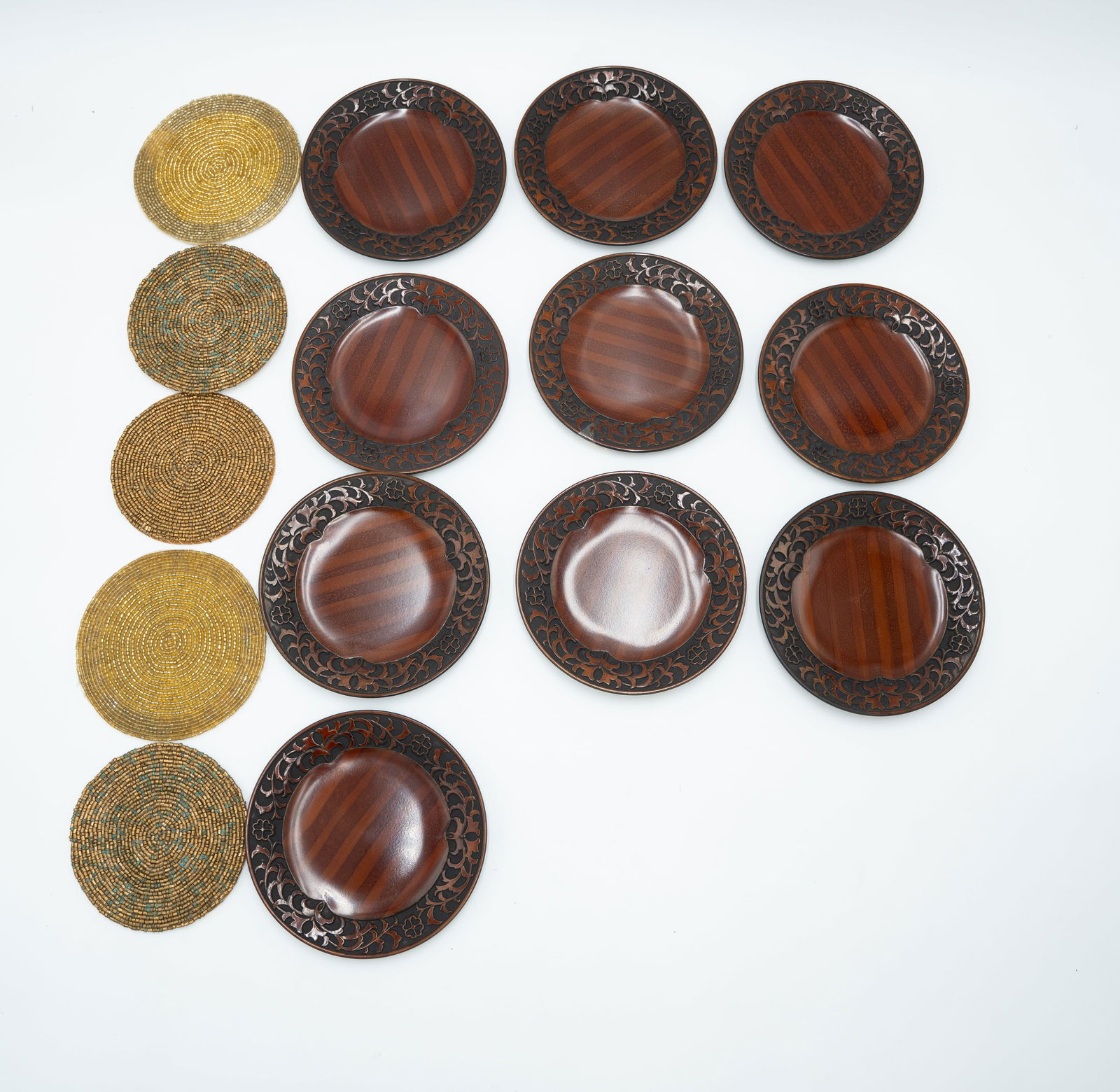Group of 10 Japanese Bamboo Dishes /Coasters (1 of 5)