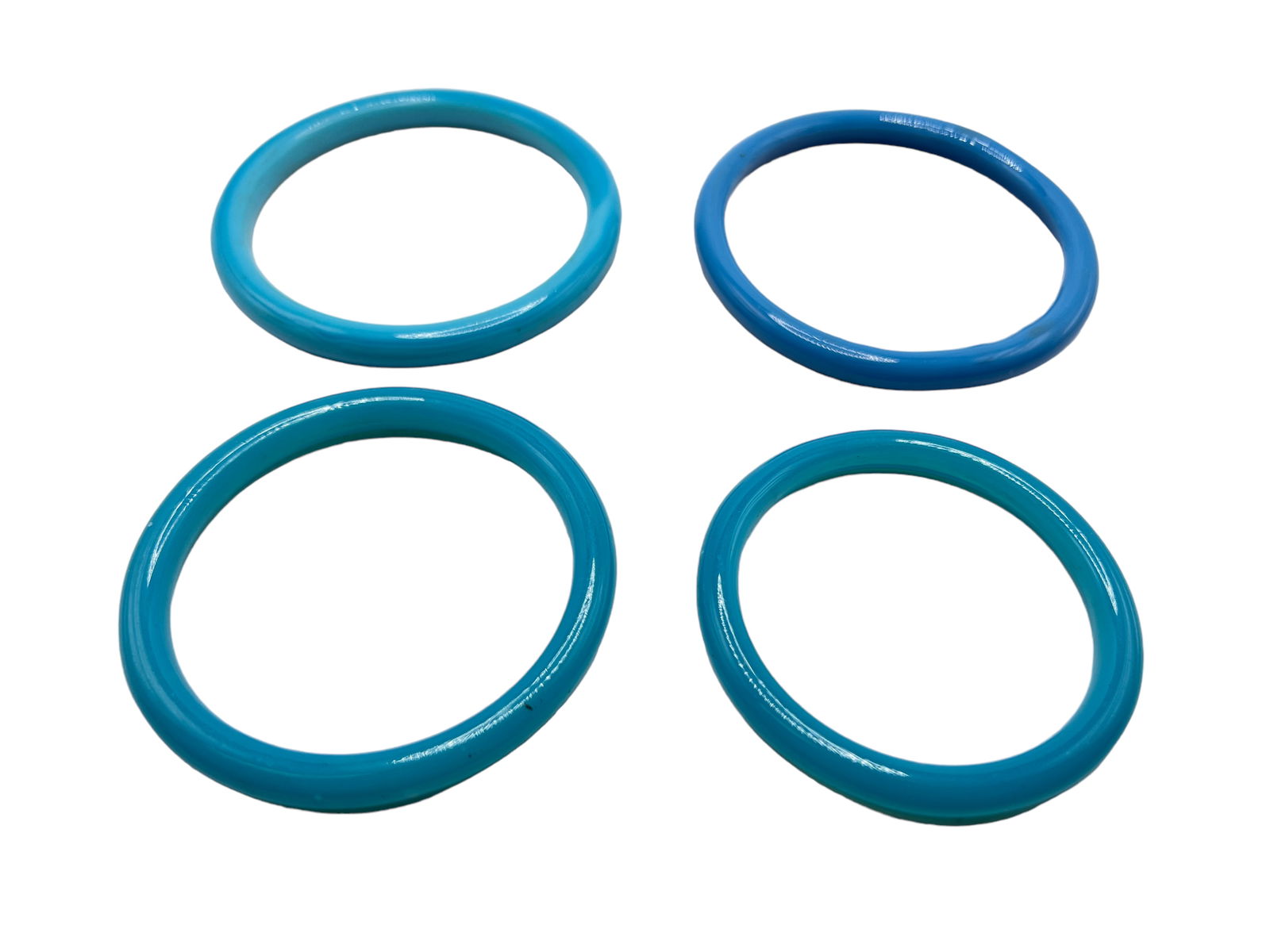 Four Peking Glass Blue Bangles: Four Peking Glass Blue BanglesOuter diameter : 3 5/8 in ( 9.2 cm ) Inner diameter; 3 in ( 7.62 cm )