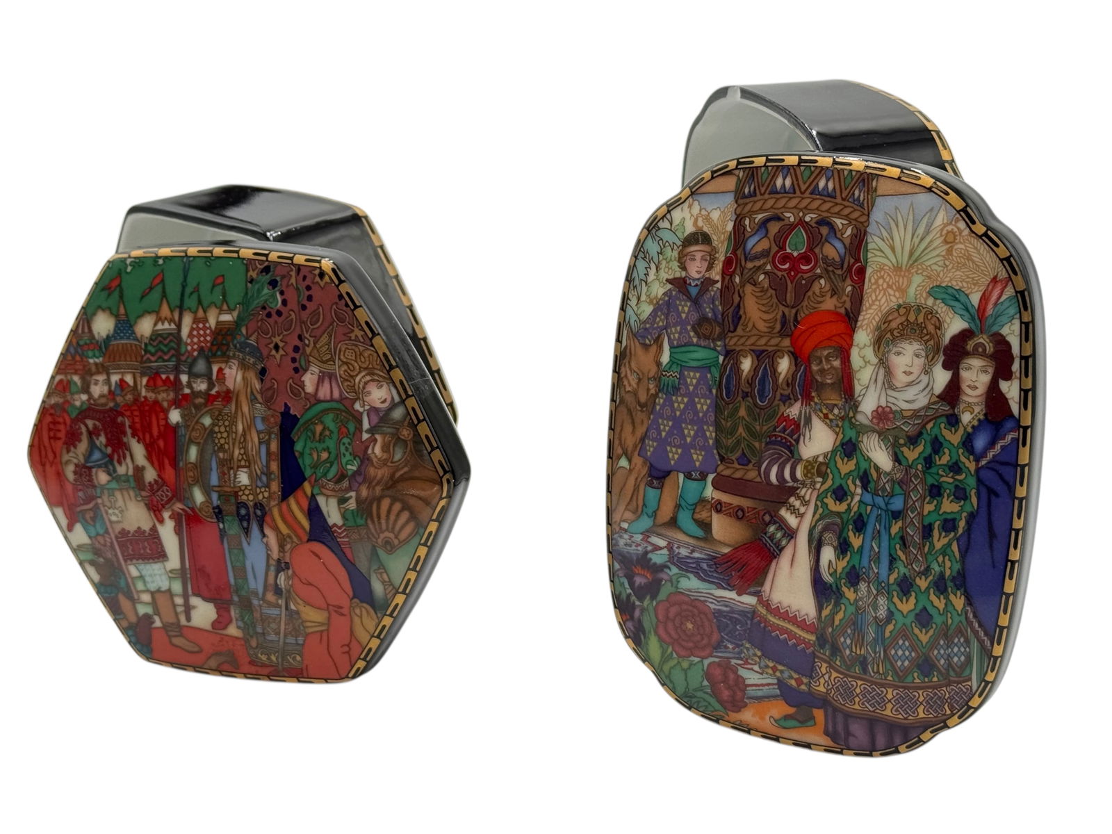 Villeroy & Boch The Russian Fairy Tales Boxes Hand: Villeroy & Boch The Russian Fairy Tales Boxes HandVilleroy & Boch The Russian Fairy Tales Boxes Hand-painted Enamel on Lacquered Wood West Germany H: 2 1/4 inches W: 5 1/4 inches D: 3 3/4 inches