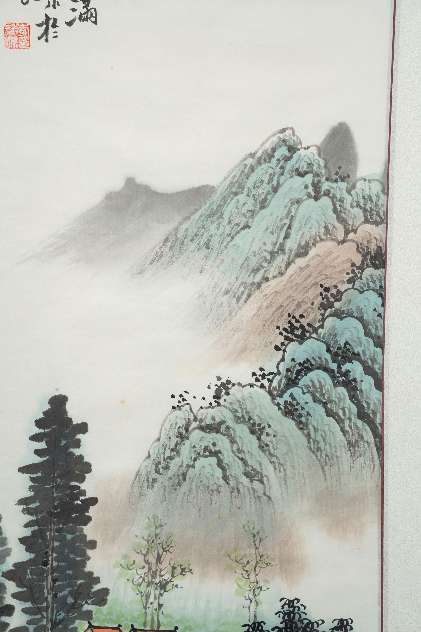 Chinese Hand-Painted Landscape Hanging Scroll with - 4