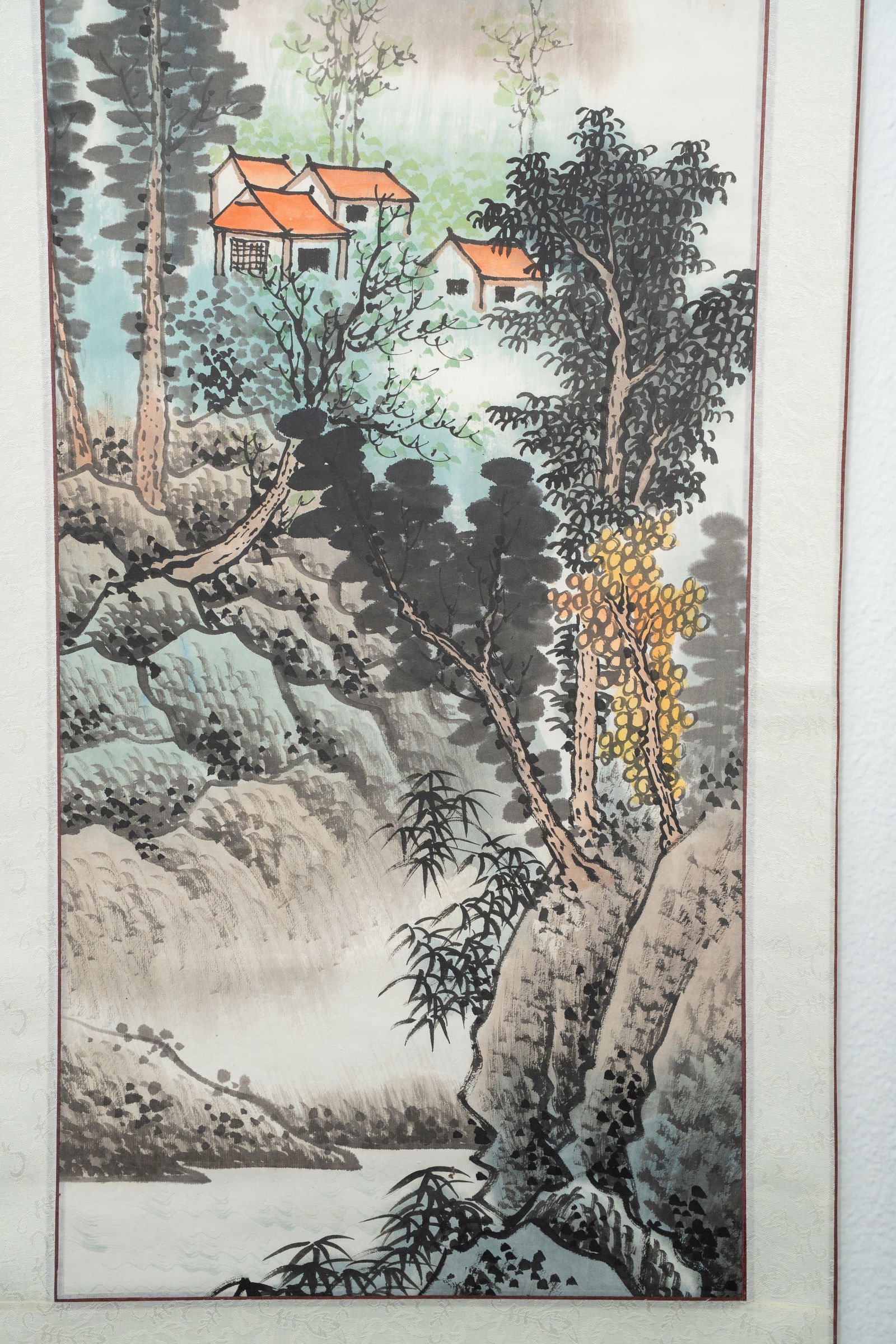 Chinese Hand-Painted Landscape Hanging Scroll with - 5