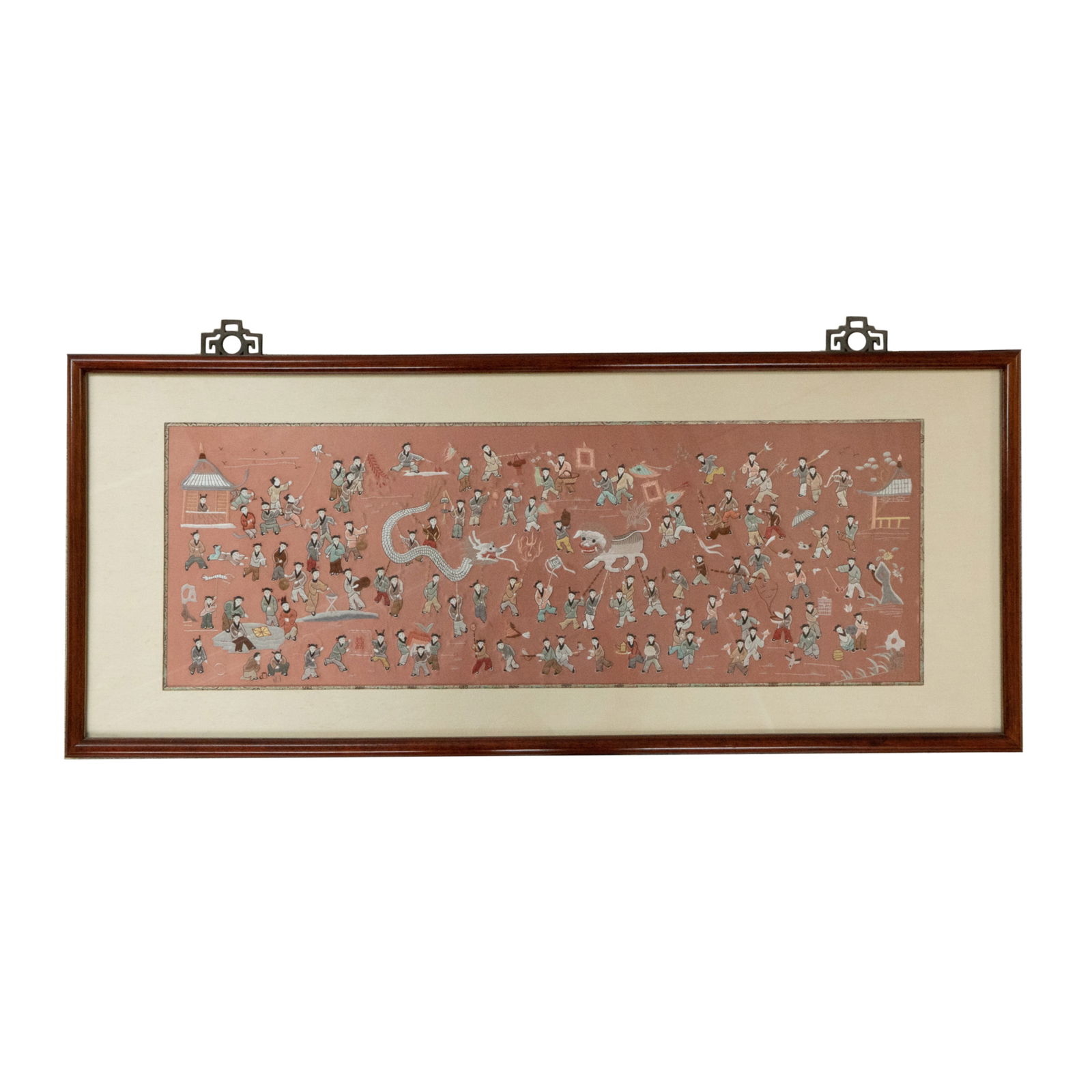 CHINESE EMBROIDERY OF HUNDRED 100 CHILDREN: CHINESE EMBROIDERY OF HUNDRED 100 CHILDRENH:19.75in(50.1cm) W:46.5in(118.1cm)