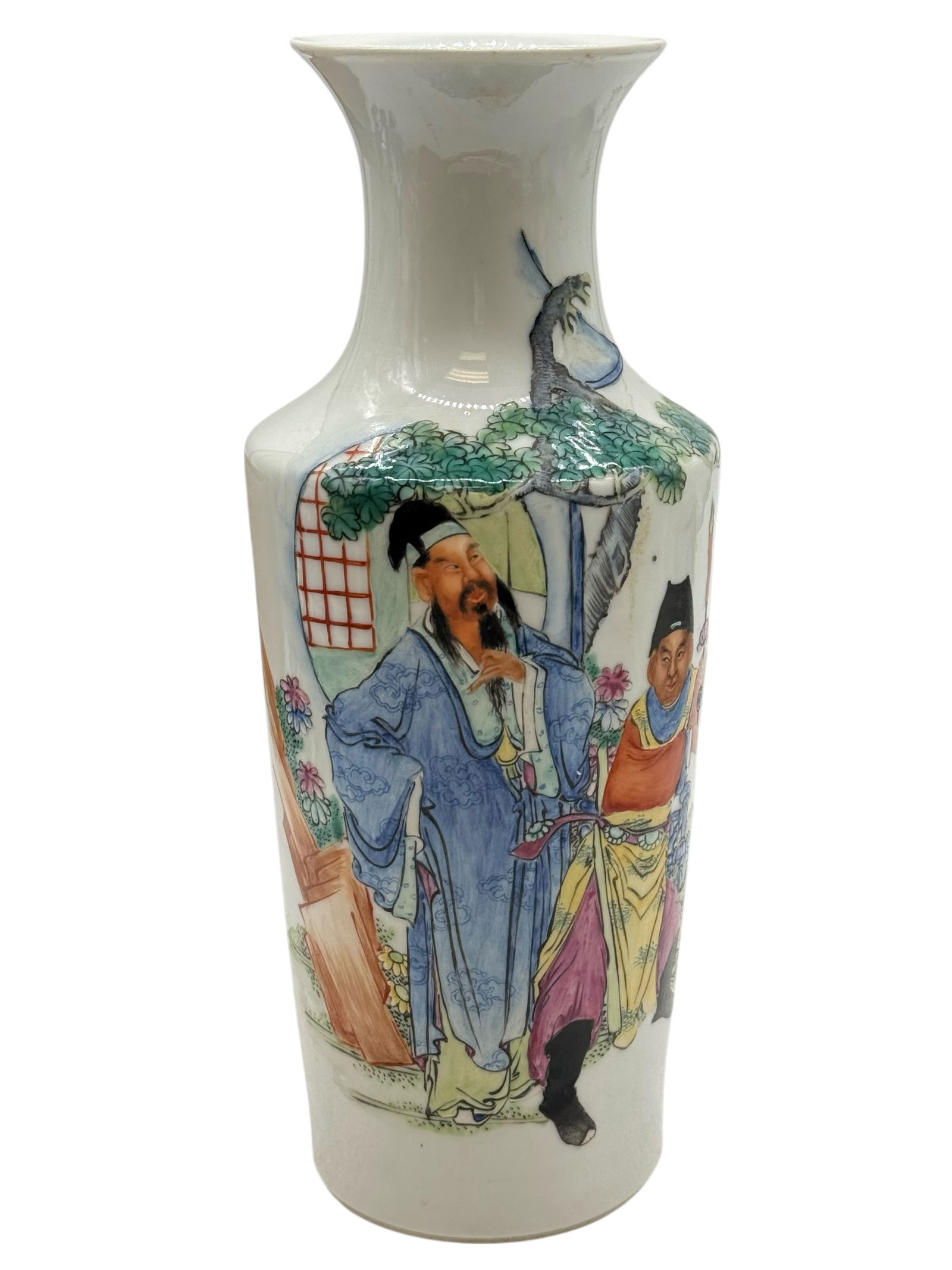 Chinese Famille Rose Porcelain Vase with Scholar F: Chinese Famille Rose Porcelain Vase with Scholar FH : 10 in ( 25.4 cm ) W ; 4 in ( 10.16 cm )