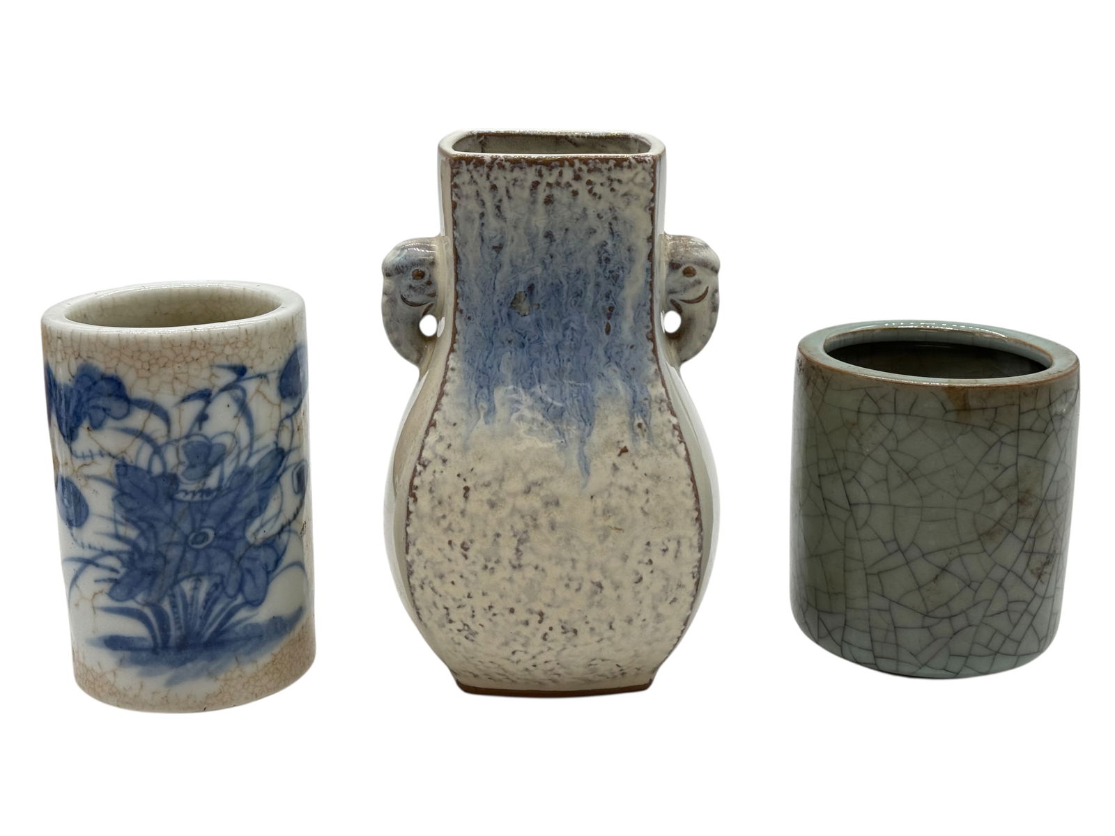 Group of Three Chinese Ceramic Brush Pots and Smal: Group of Three Chinese Ceramic Brush Pots and SmalH : 6 in ( 15.24 cm ) W ; 4 in ( 10.16 cm )