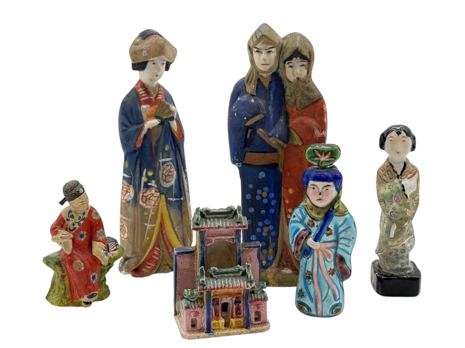 Group of Vintage Chinese Painted Clay Figurines an (1 of 5)