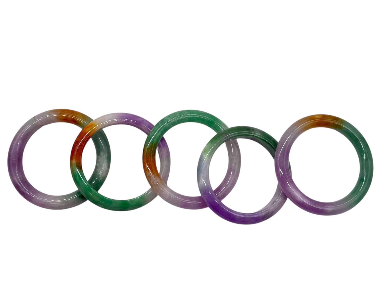 Group of Five Chinese Green Stone Bangles (1 of 4)