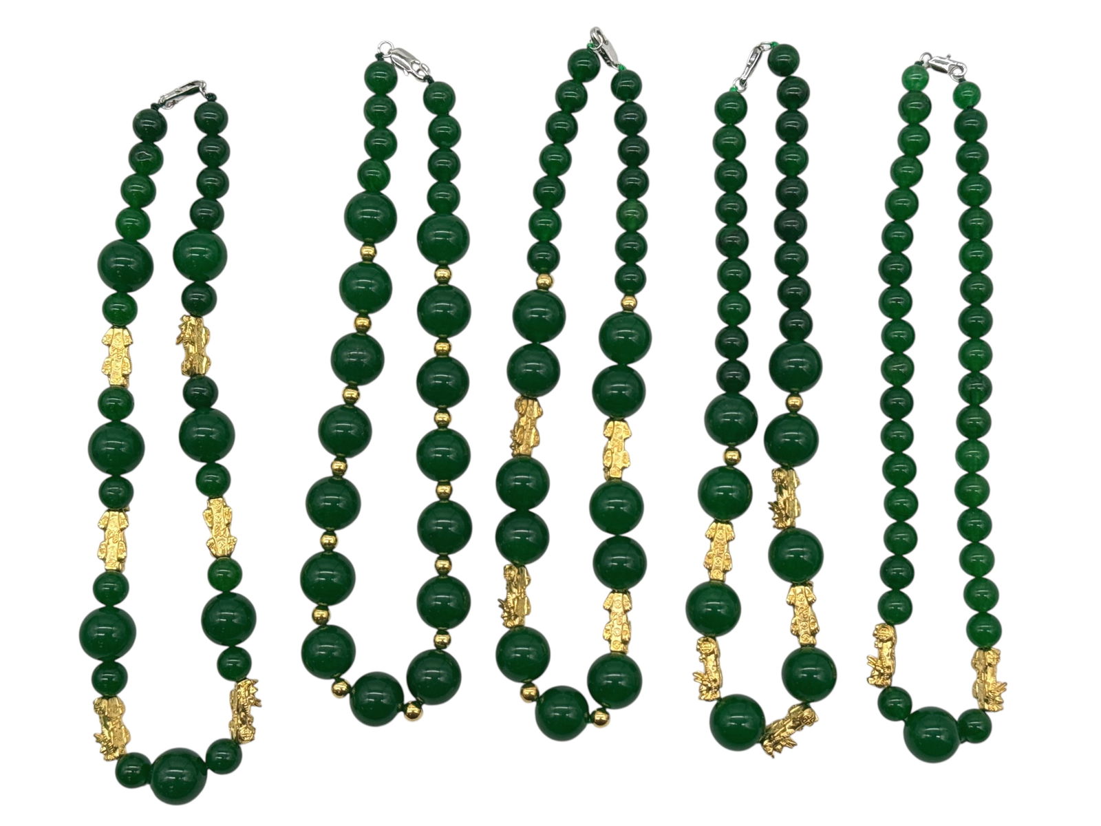 Group of Chinese Green Stone Bead Necklaces with G: Group of Chinese Green Stone Bead Necklaces with GGroup of Chinese Green Stone Bead Necklaces with Gold-Tone Accents L: 8 inches