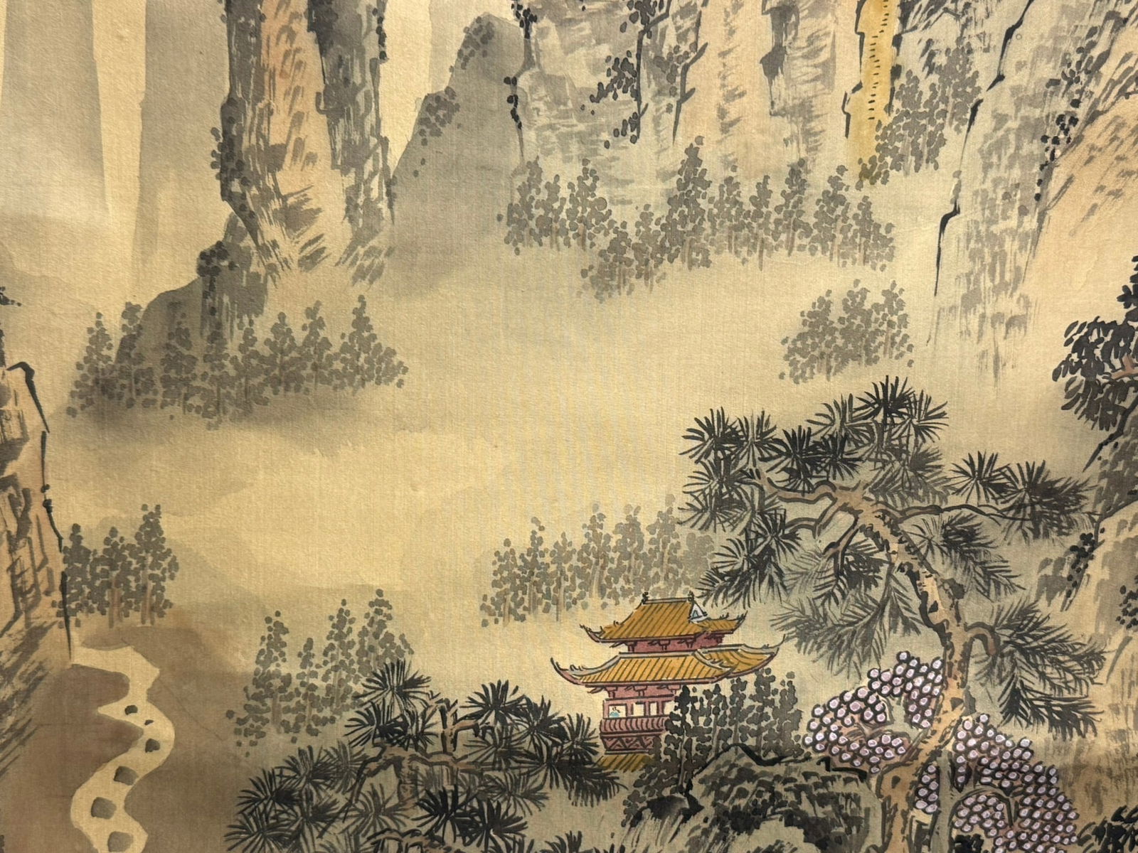 Chinese Landscape Hanging Scroll with Calligraphy, - 6