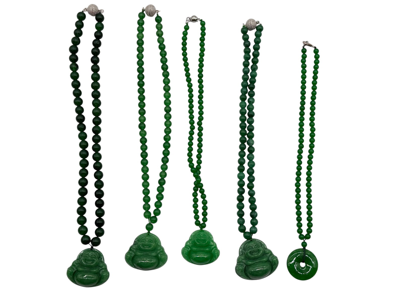Group of Five Green stone Necklaces Including Carv (1 of 5)