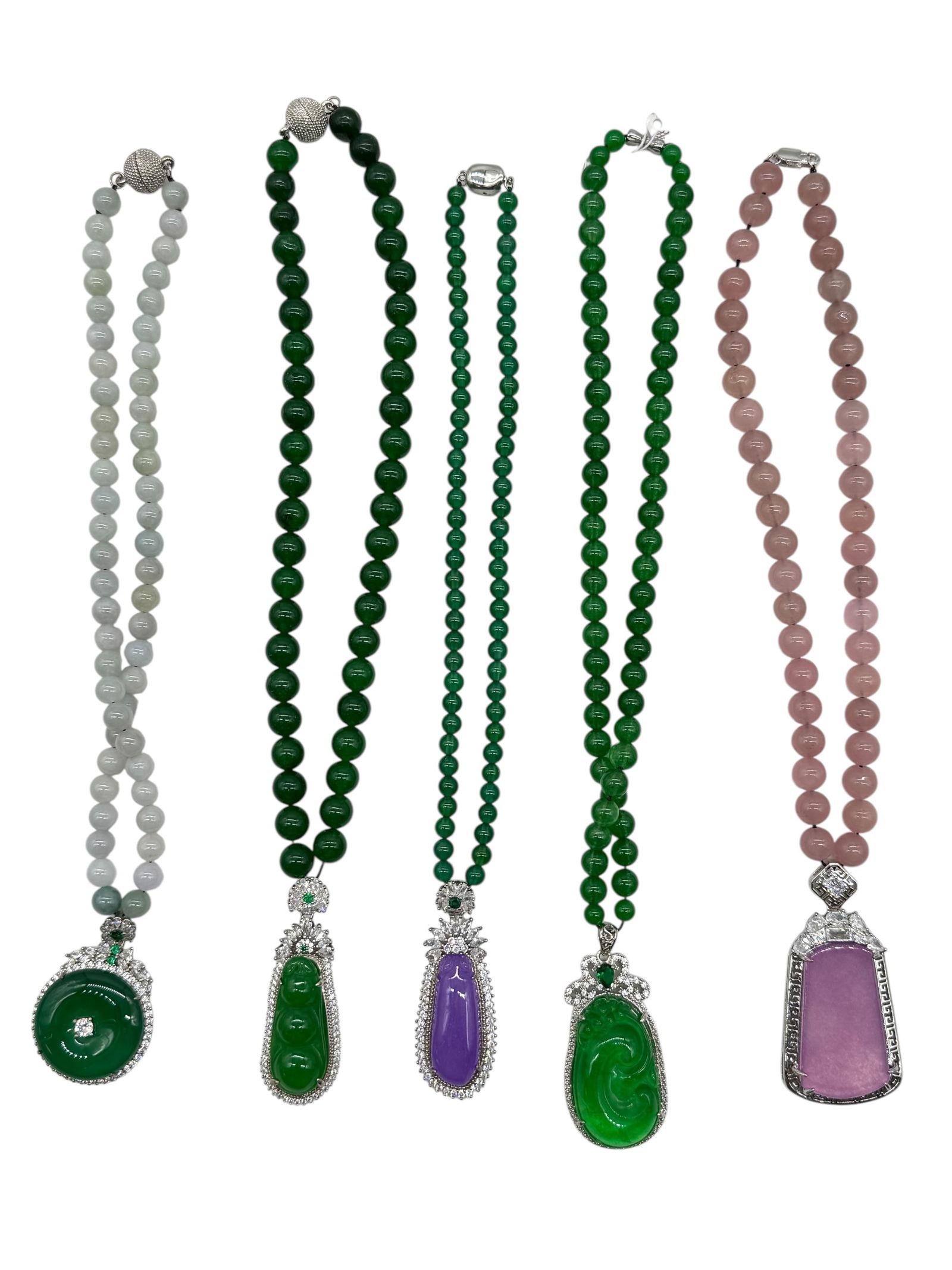 A Group of Stone and Glass Bead Necklaces with Mou: A Group of Stone and Glass Bead Necklaces with MouA Group of Stone and Glass Bead Necklaces with Mounted Pendants L :12 inches