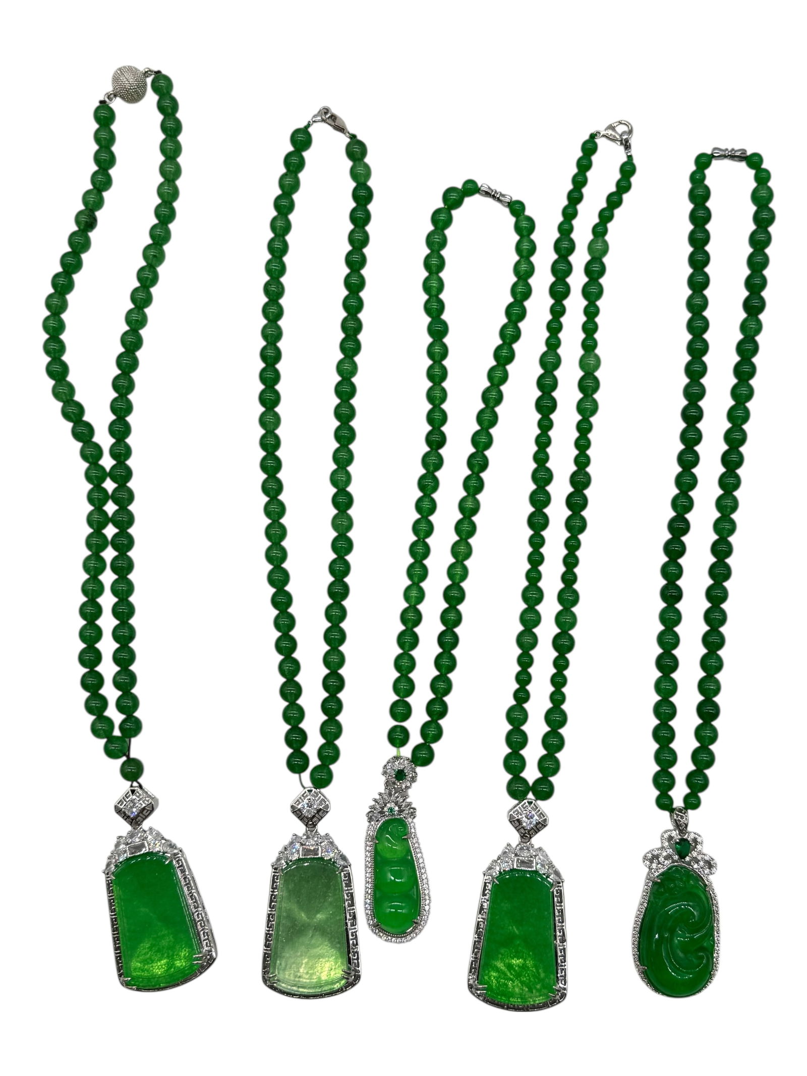 A Group of Green Stone Bead Necklaces with Mounted (1 of 4)
