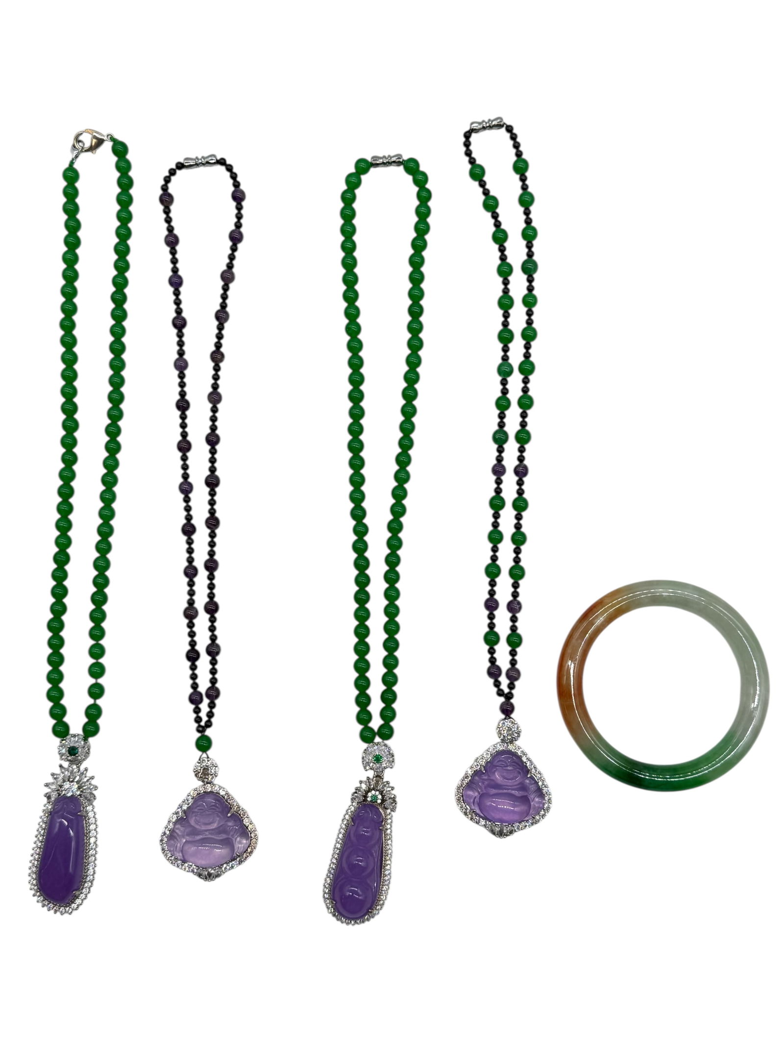 Group of Green & Purple Stone Bead Necklaces with (1 of 6)