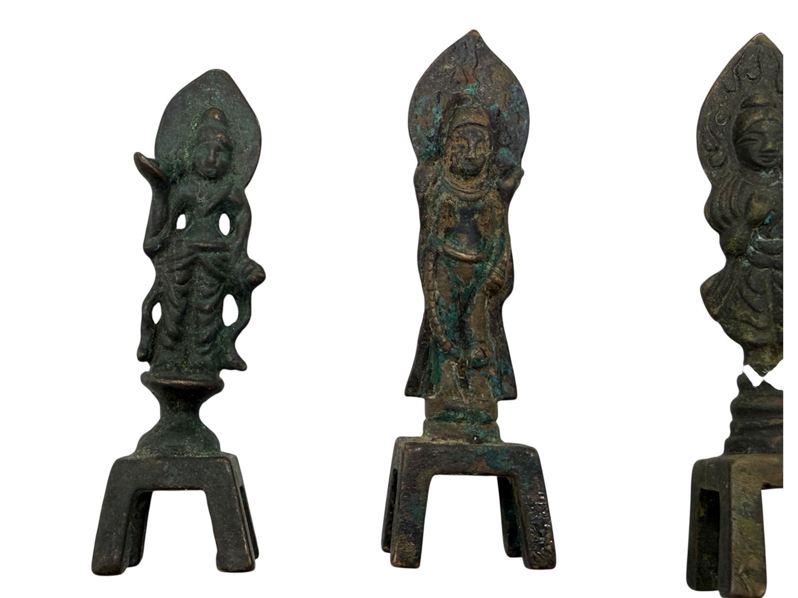 3Three Antique Style Bronze Buddhist Figures with - 3