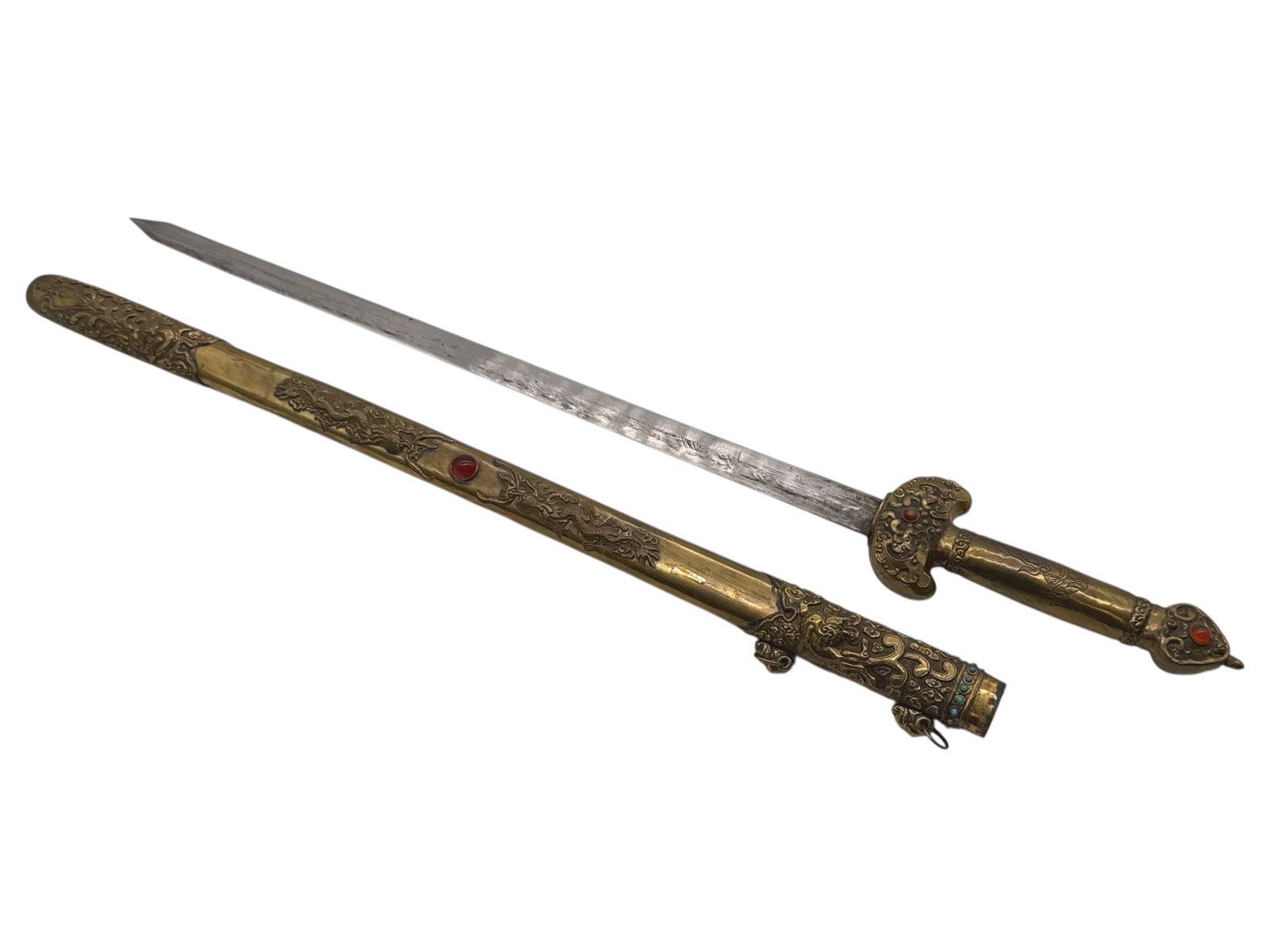 Antique Brass-Mounted Sword Dragon Reliefs and (1 of 7)