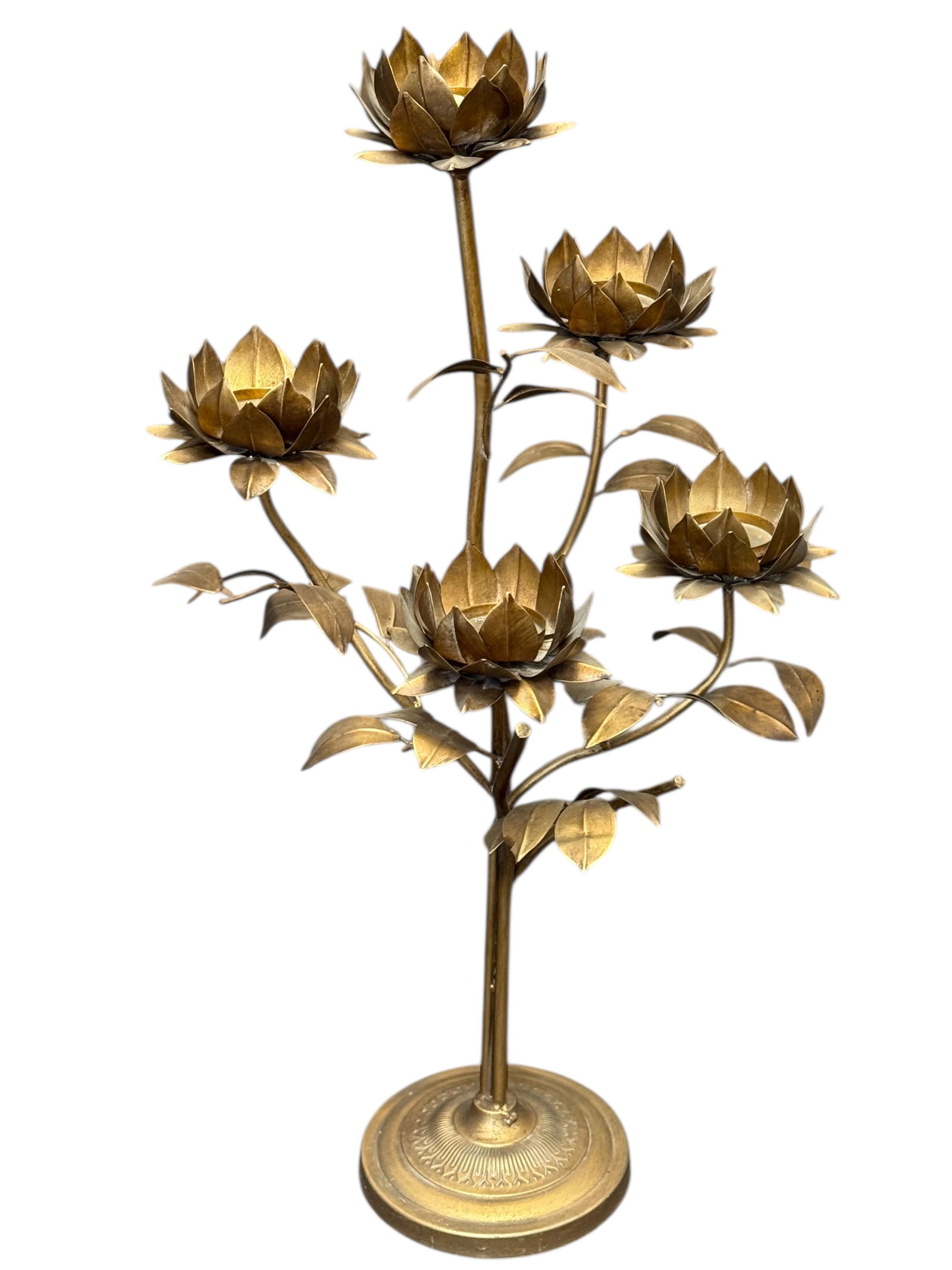 A Gilt Metal Lotus-Form Candelabrum (1 of 6)