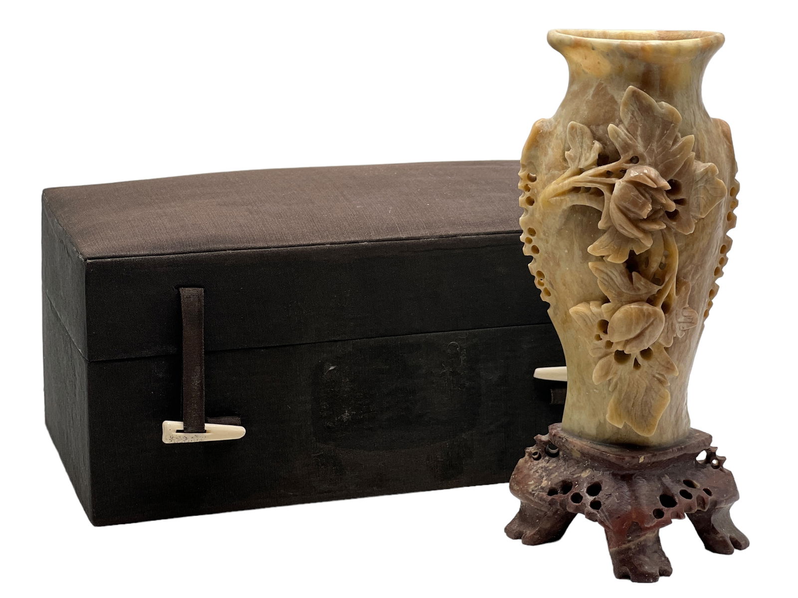 A Carved Soapstone Vase with Box (1 of 6)