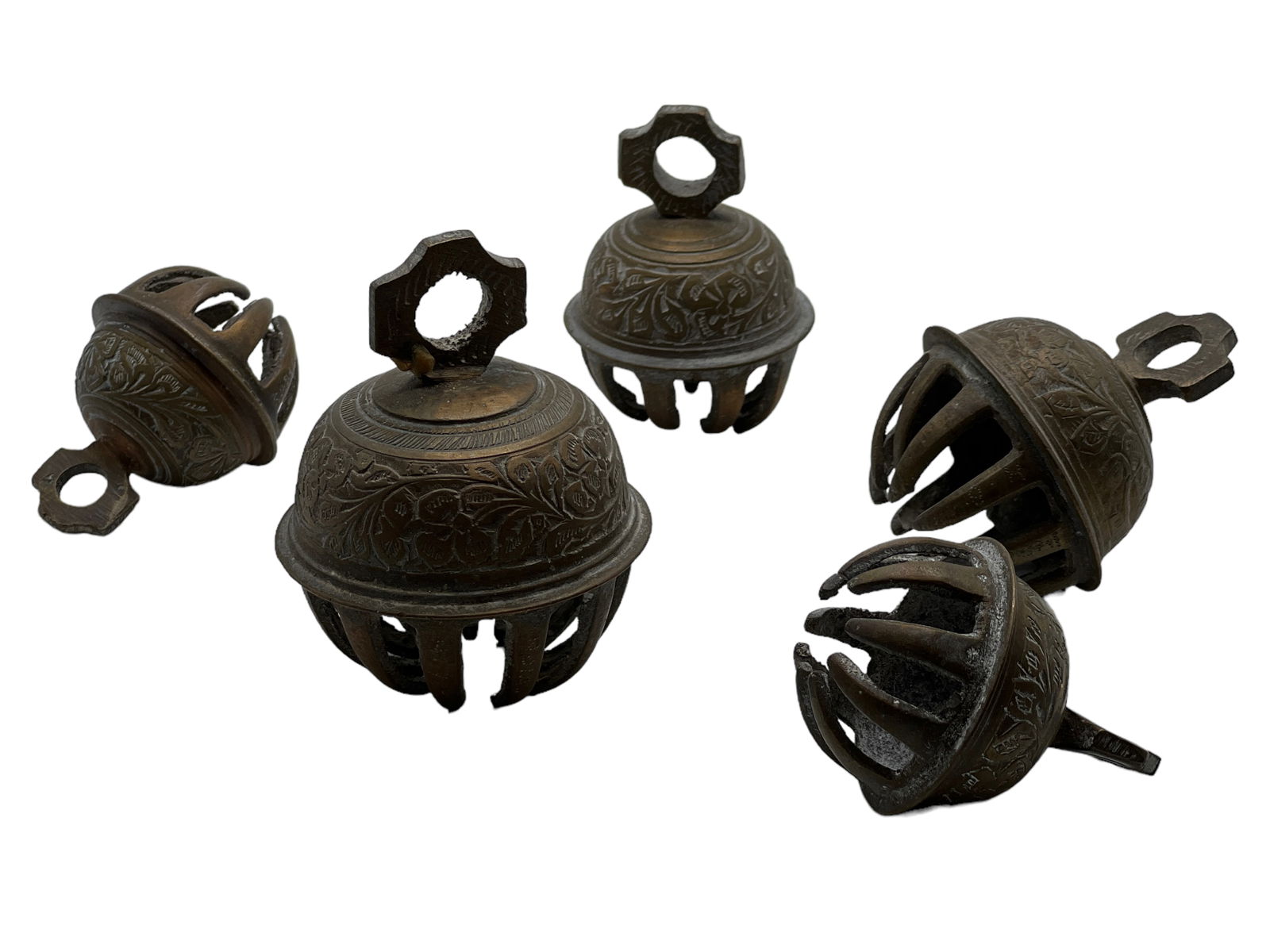 Five Round Brass Claw Bells - 2