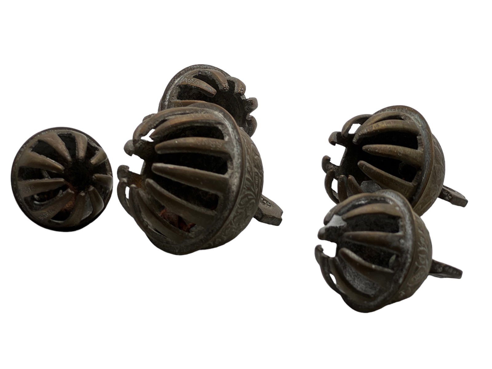 Five Round Brass Claw Bells - 4