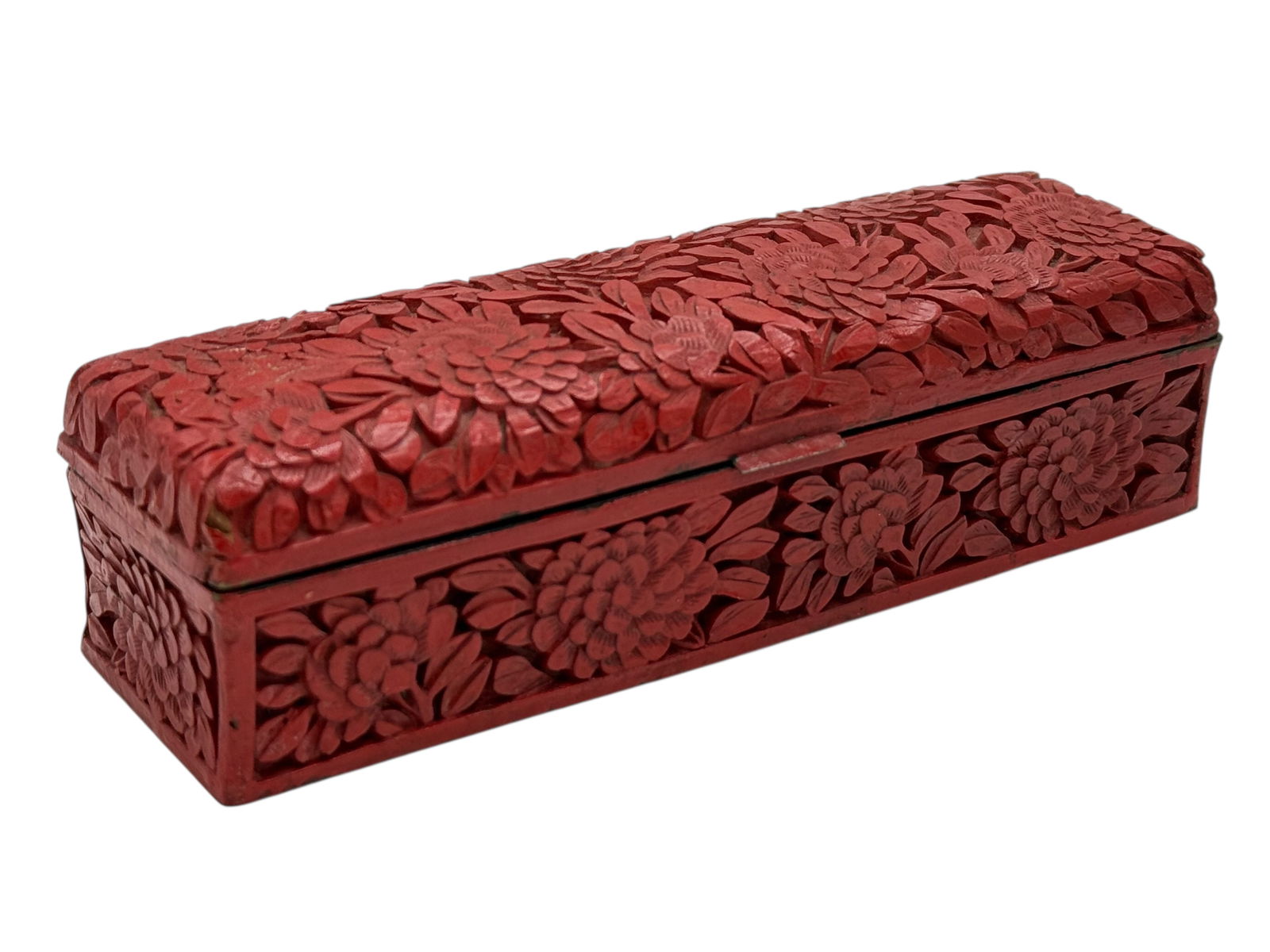 Carved Cinnabar Lacquer Box with Chrysanthemum Mot (1 of 6)