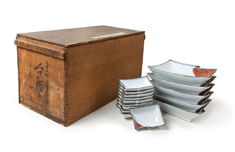 Set of 20 Japanese Porcelain Dishes with Red and B (1 of 1)