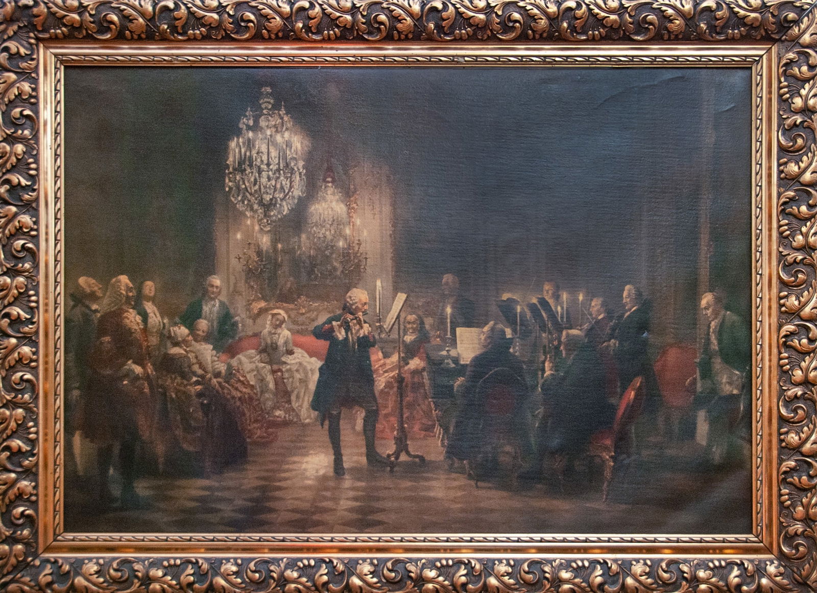 PAINTING OF A PROM SCENE: PAINTING OF A PROM SCENEA oil on canvas painting depicting a private ballroom held a prom for upper class people. H:30 1/2in(76cm) W:42in(106cm)