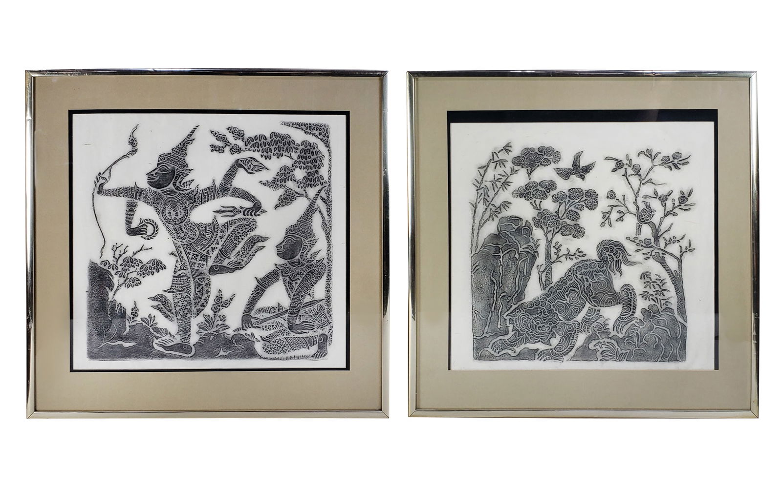 PAIR OF FRAMED THAI / SOUTHEAST RUBBINGS (1 of 1)