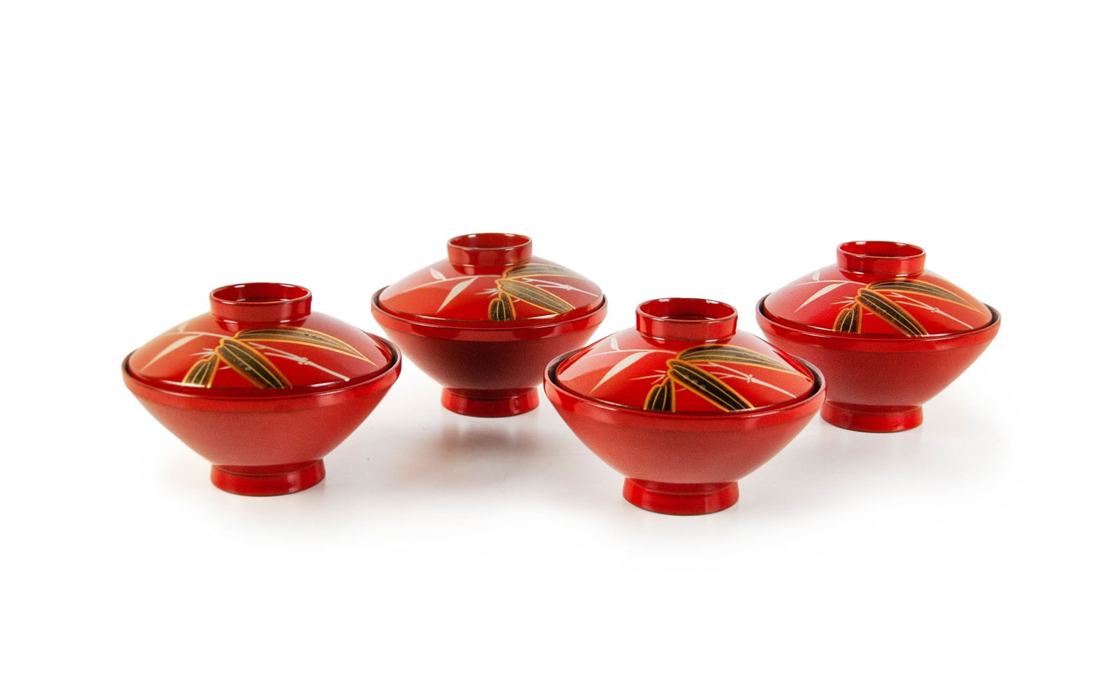 SET OF 4 JAPANESE RED LACQUER BOWLS (1 of 2)