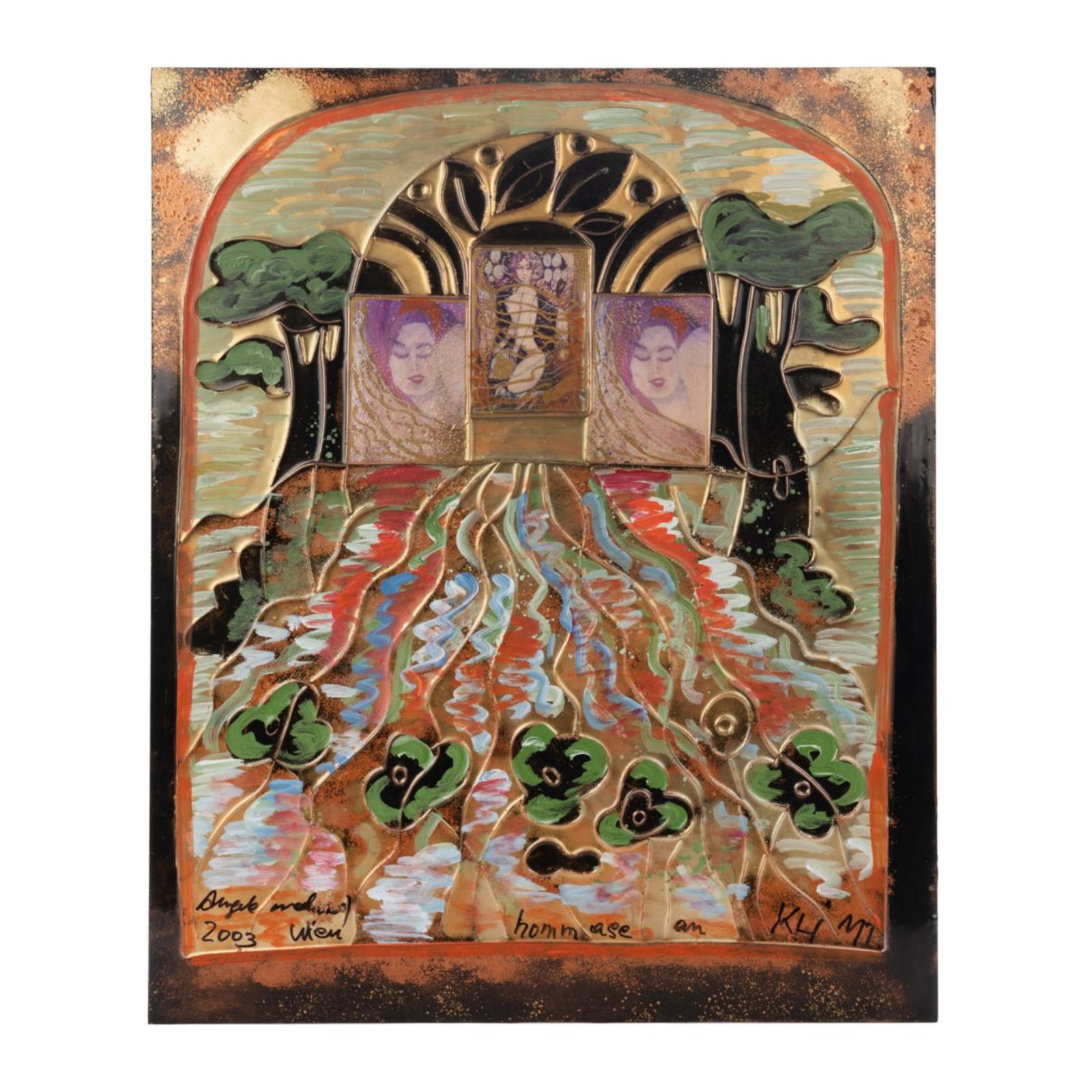 HOMAGE TO KLIMT MIXED MEDIA ART: HOMAGE TO KLIMT MIXED MEDIA ARTH:28.5in(72.9cm) W:23in(58.4cm)