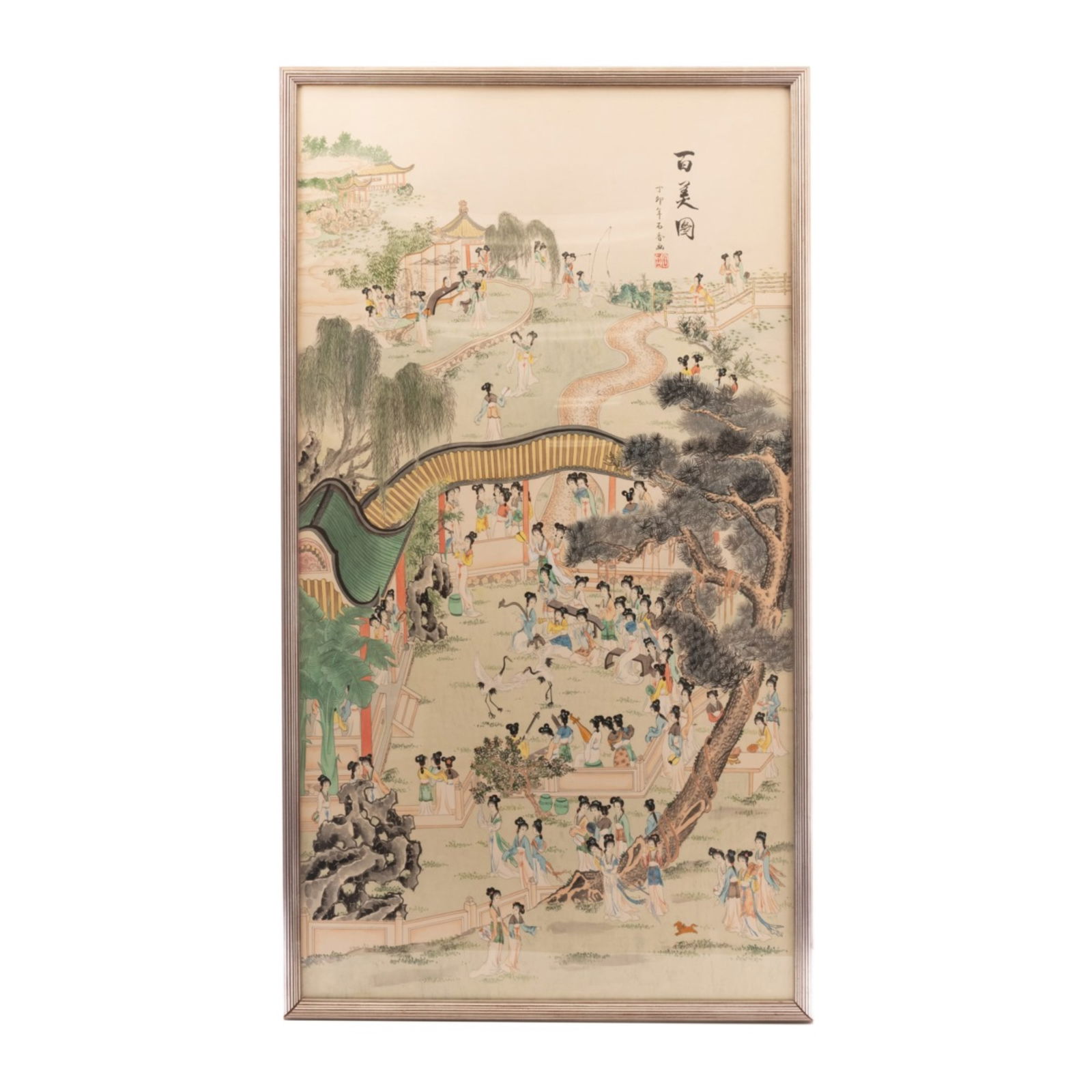 Framed Shi Xiang Hundred Ladies Painting: Framed Shi Xiang Hundred Ladies PaintingFramed Shi Xiang Hundred Ladies Painting H:47.5in(120.6cm) W:27in(68.5cm)
