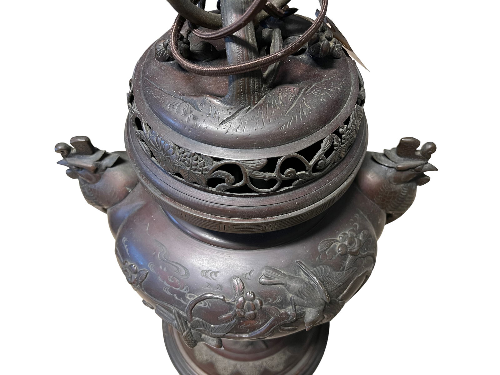 JAPANESE BRONZE LAMP ROOSTER - 6