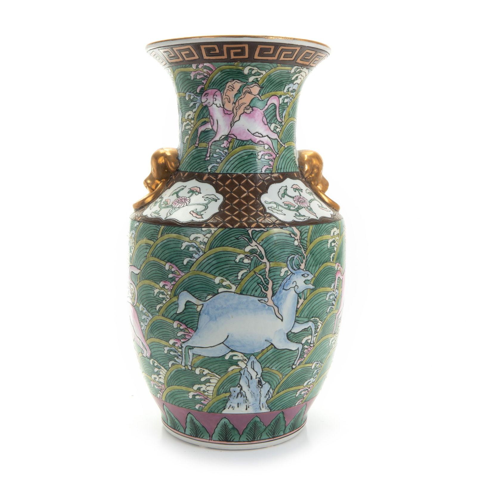 Chinese Famille Verte Green Ground QILIN Vase: Chinese Famille Verte Green Ground QILIN VaseH: 14 1/4 inches (36.1 cm) W: 8 1/4 inches (20.9 cm)