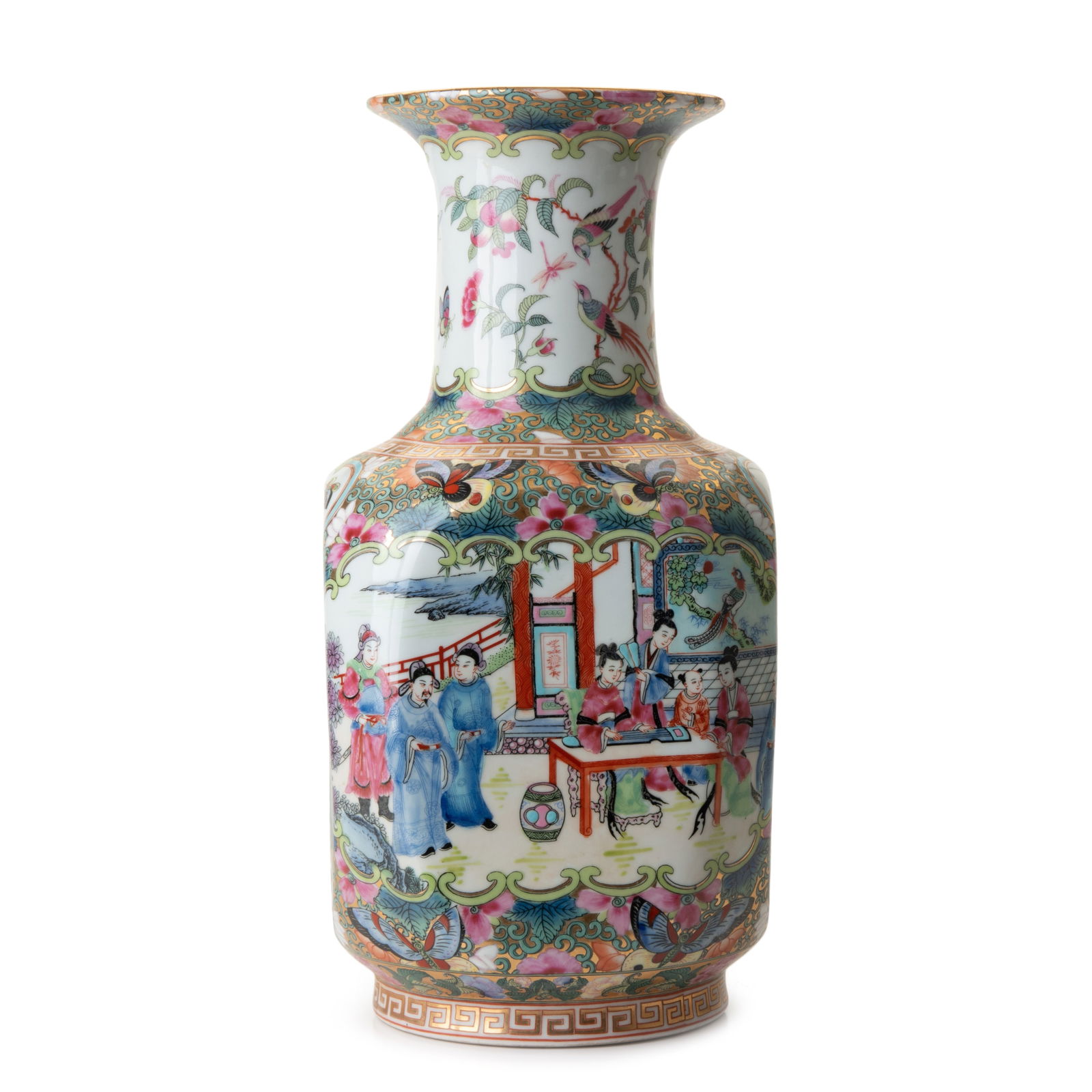 CHINESE FAMILLE ROSE CANTON VASE: CHINESE FAMILLE ROSE CANTON VASEChinese Cloisonne Horse Figure. H:12in(30.4cm) W:17in(43.1cm)