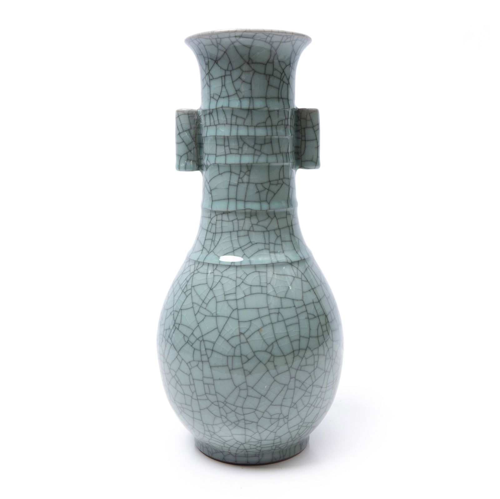 Chinese Ge- Type Double Handled Porcelain Vase: Chinese Ge- Type Double Handled Porcelain VaseH: 15 in ( 38.1 cm ) W: 6 1/2 in ( 16.51 cm)