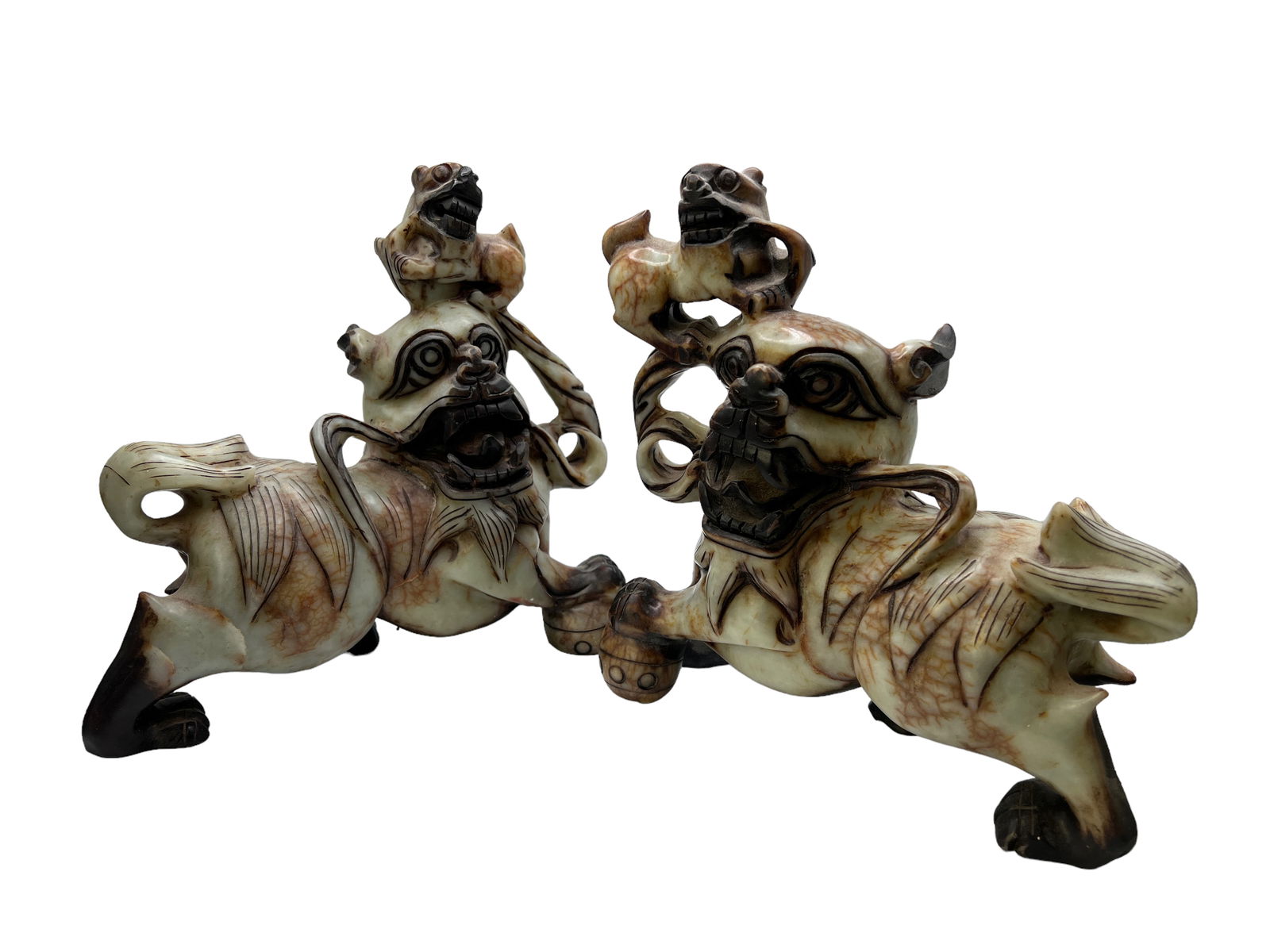 Pair Of Chinese Carved Stone Foo- Dogs (1 of 12)