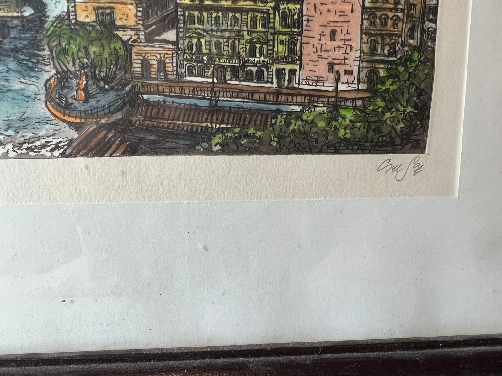 Prague Etching Hand Colored Signed Painting - 6